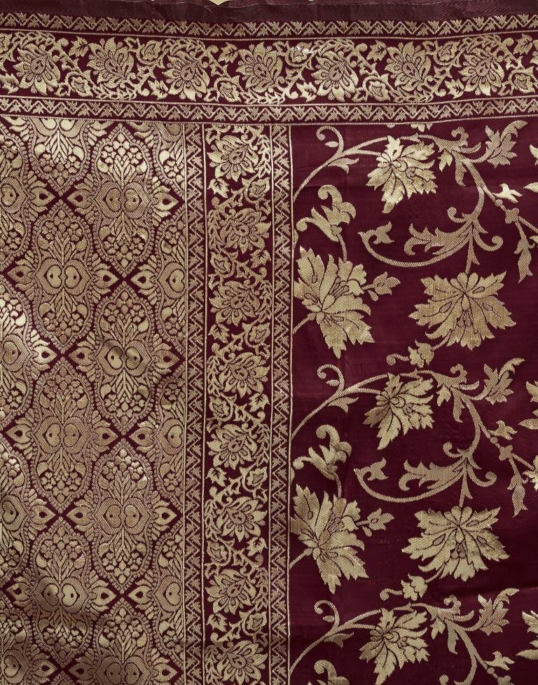 Dark Maroon Silk Woven Banarasi Saree