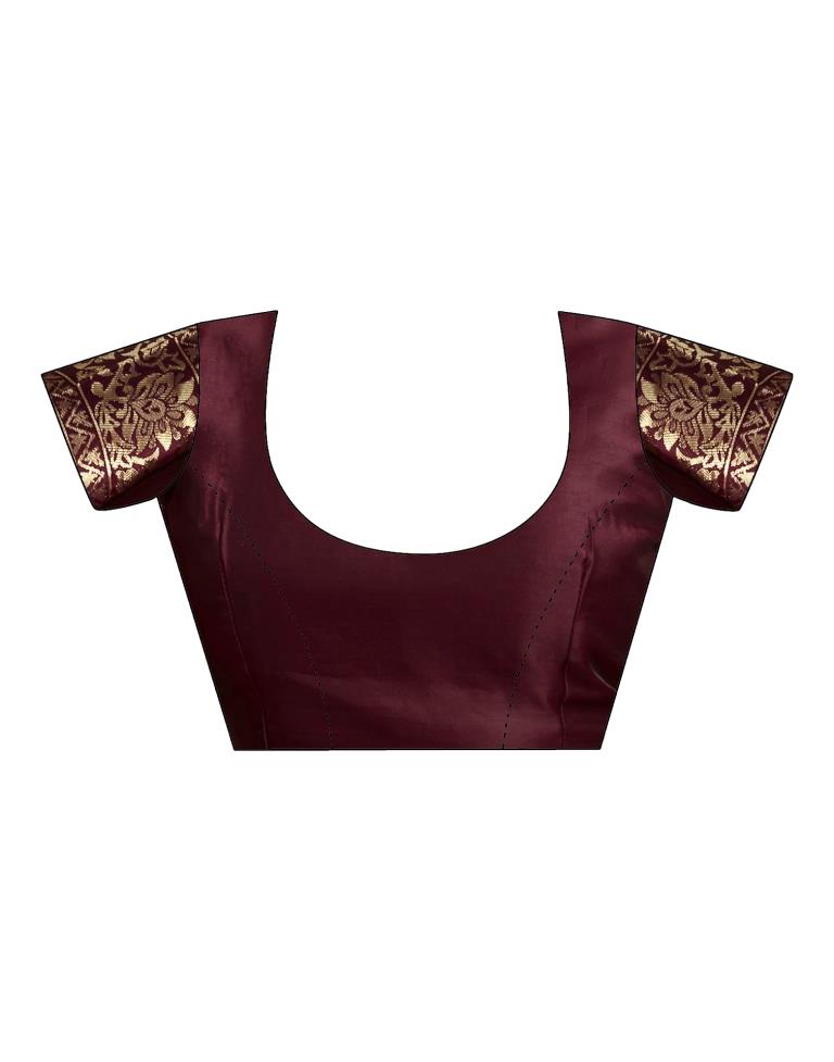 Dark Maroon Silk Woven Banarasi Saree