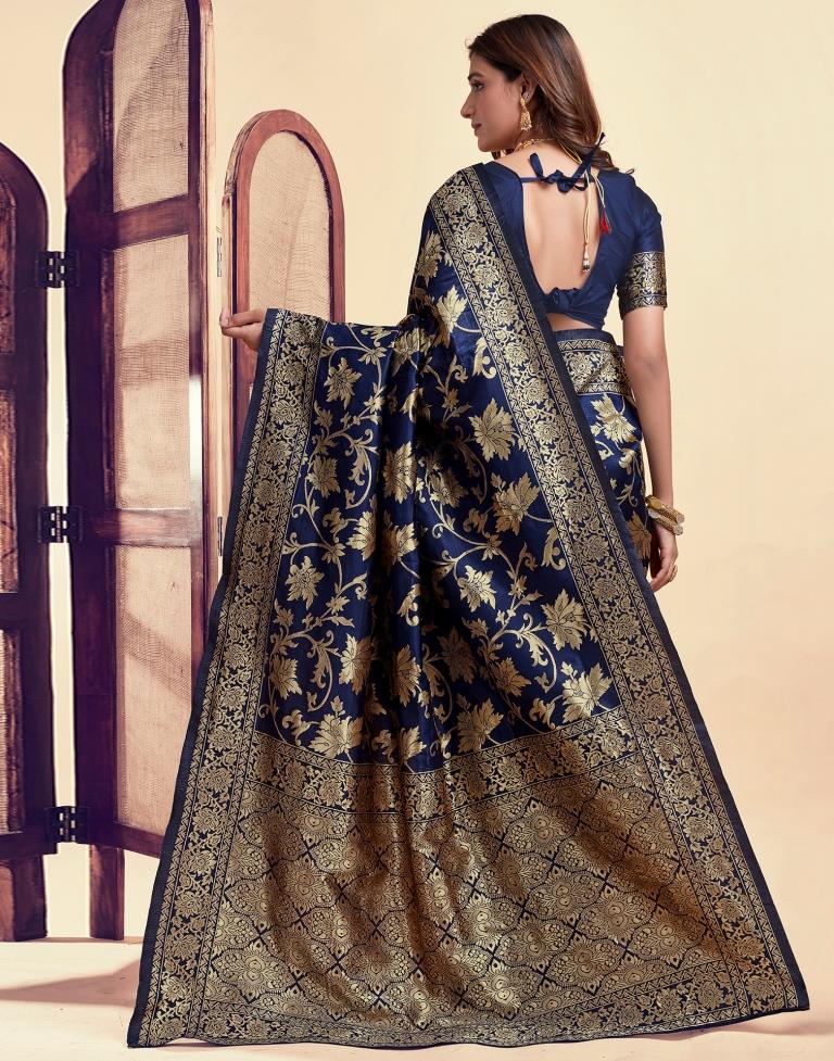 Navy Blue Silk Woven Banarasi Saree