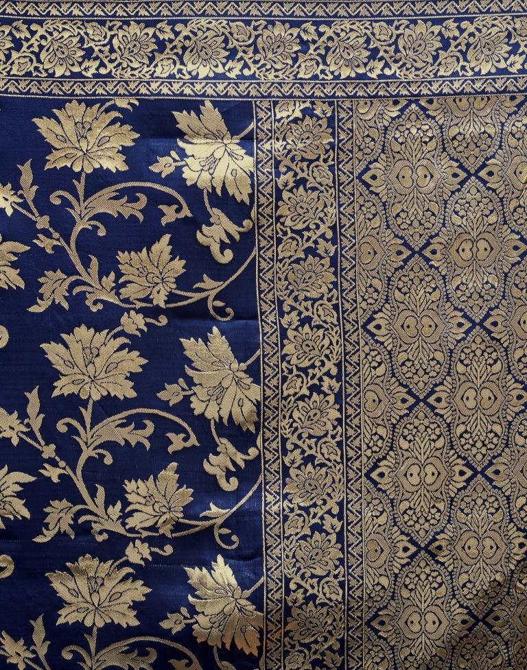 Navy Blue Silk Woven Banarasi Saree