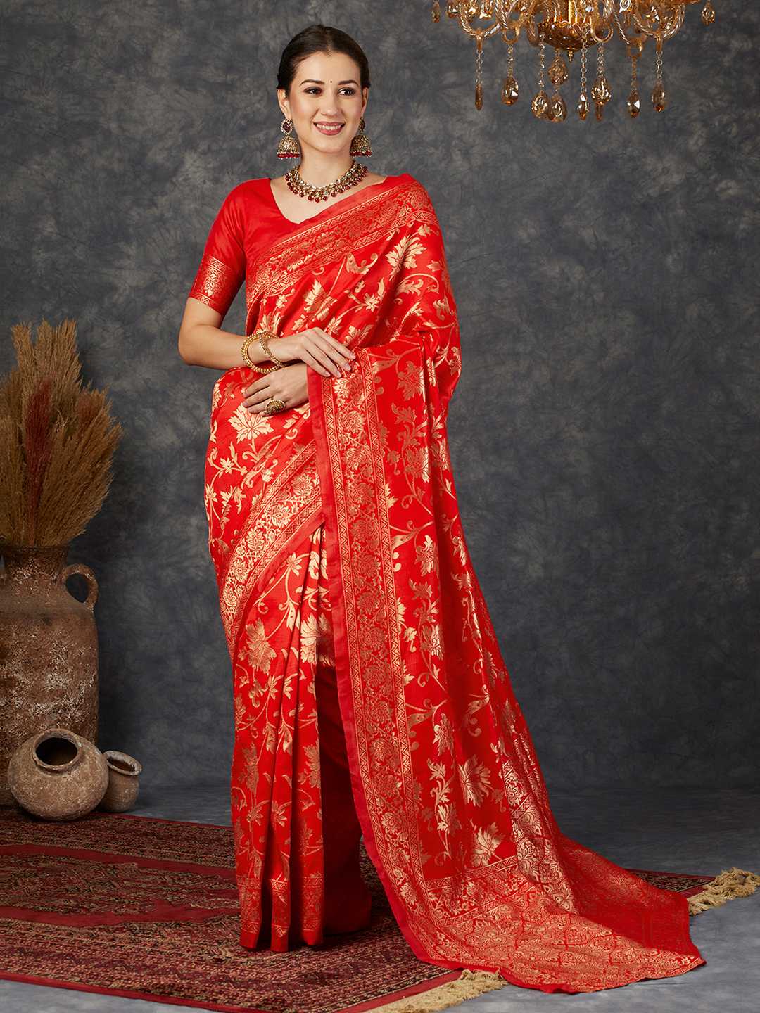 Red Silk Woven Banarasi Saree