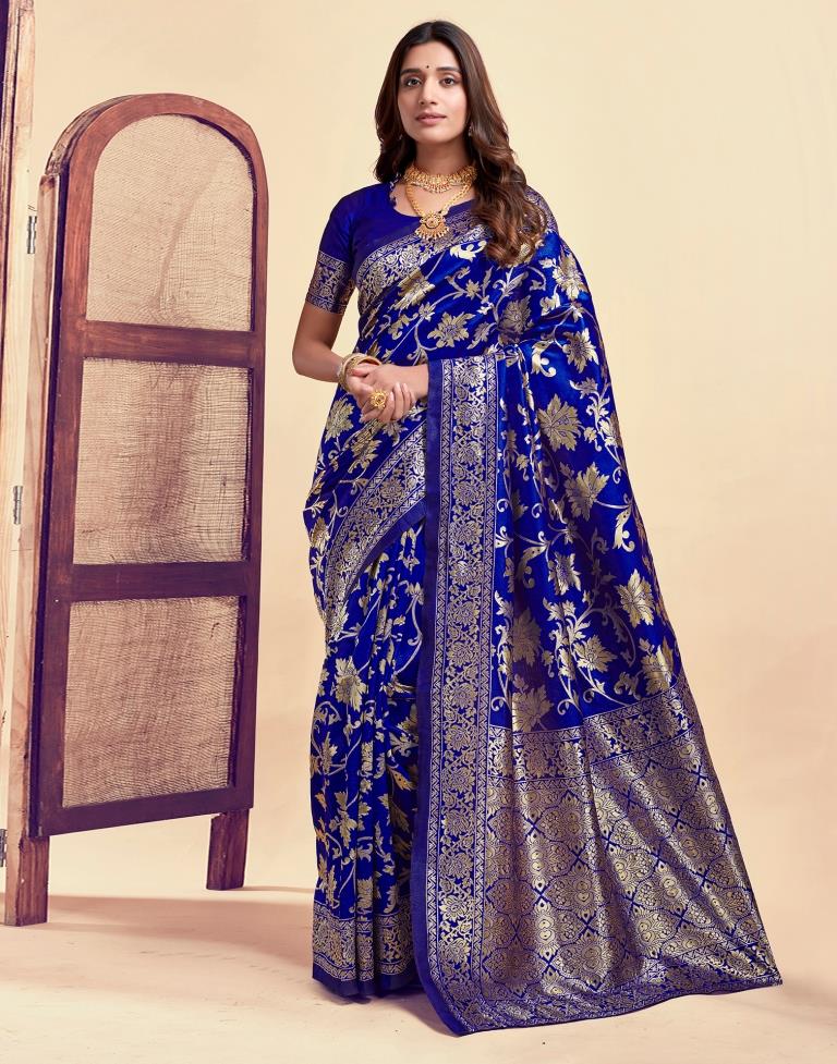 Dark Blue Silk Woven Banarasi Saree
