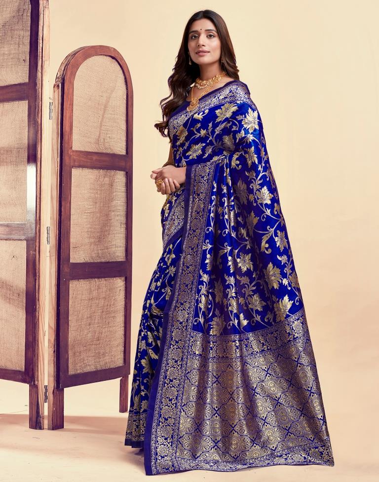 Dark Blue Silk Woven Banarasi Saree