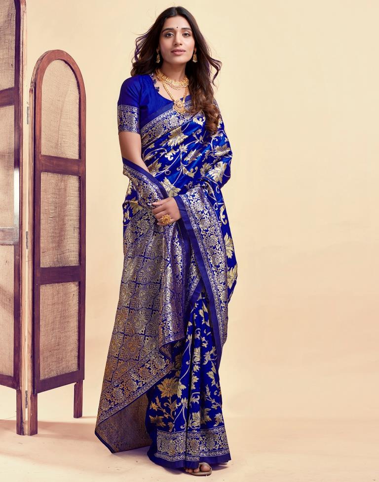 Dark Blue Silk Woven Banarasi Saree