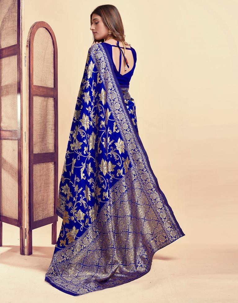 Dark Blue Silk Woven Banarasi Saree