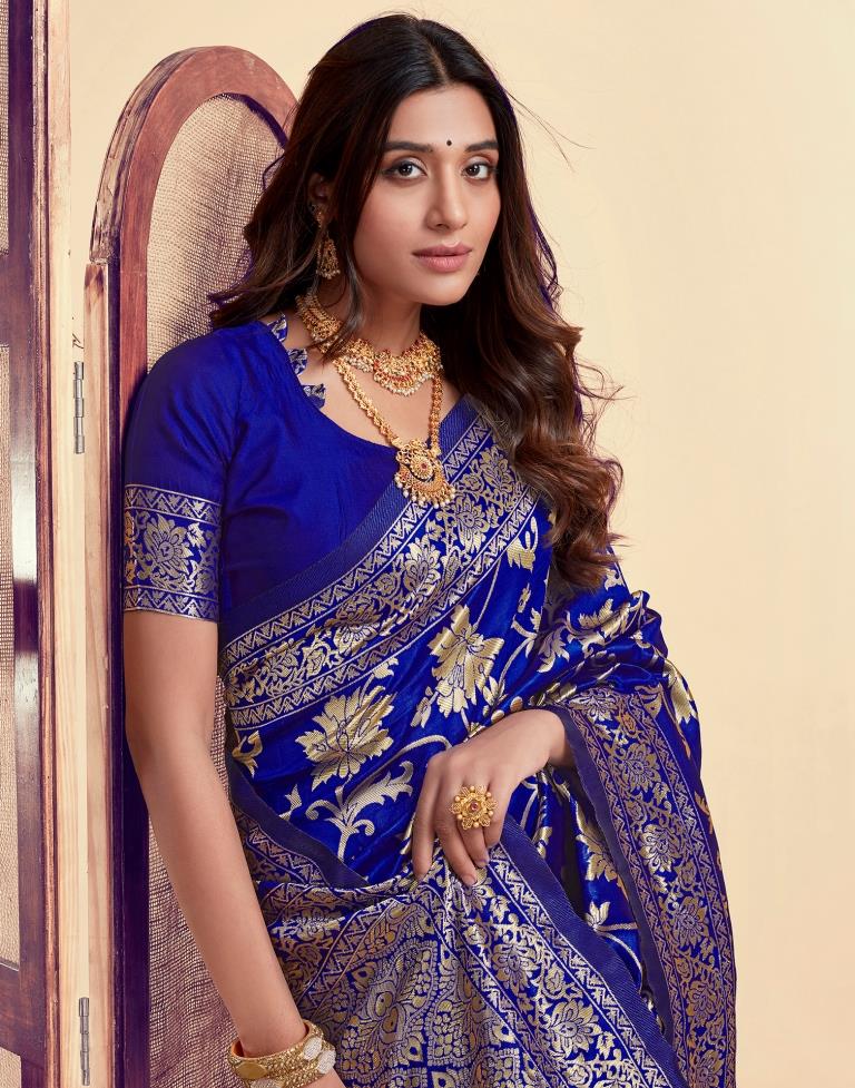 Dark Blue Silk Woven Banarasi Saree
