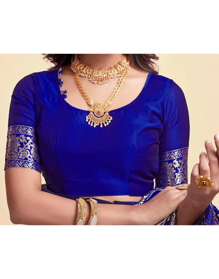 Dark Blue Silk Woven Banarasi Saree