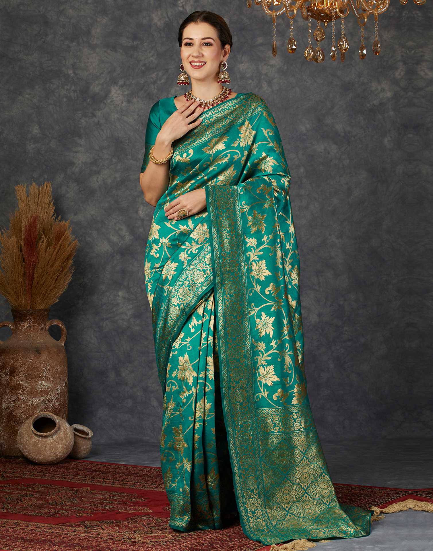 Teal Green Silk Woven Banarasi Saree