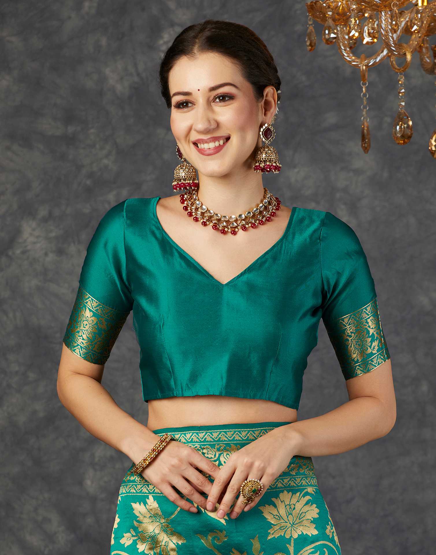 Teal Green Silk Woven Banarasi Saree