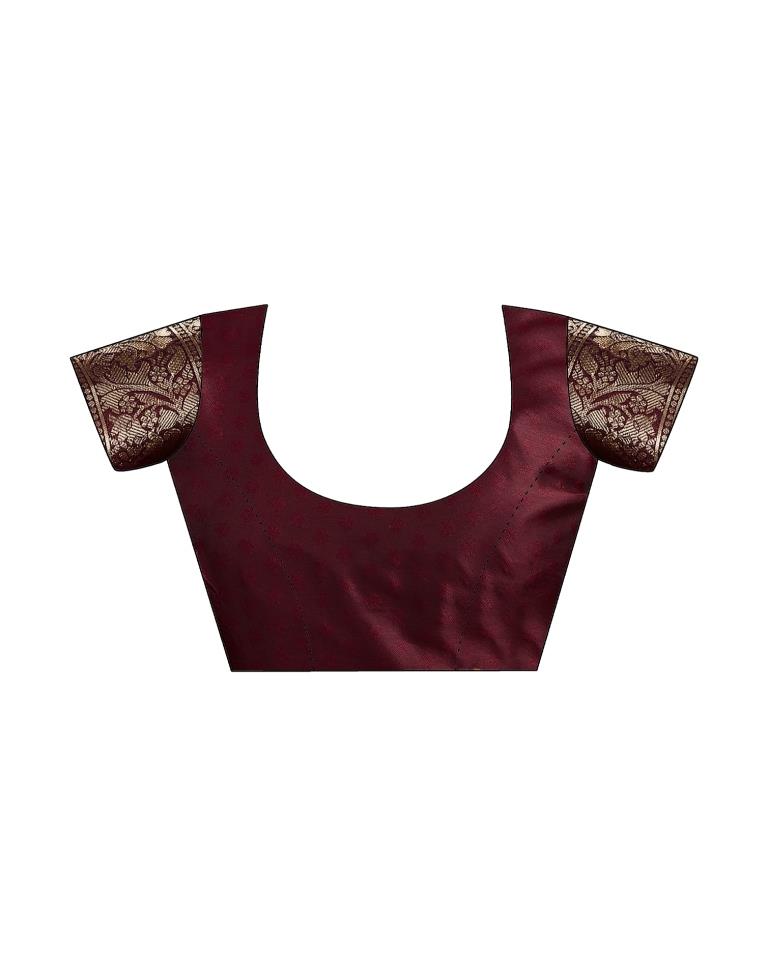 Maroon Silk Woven Banarasi Saree