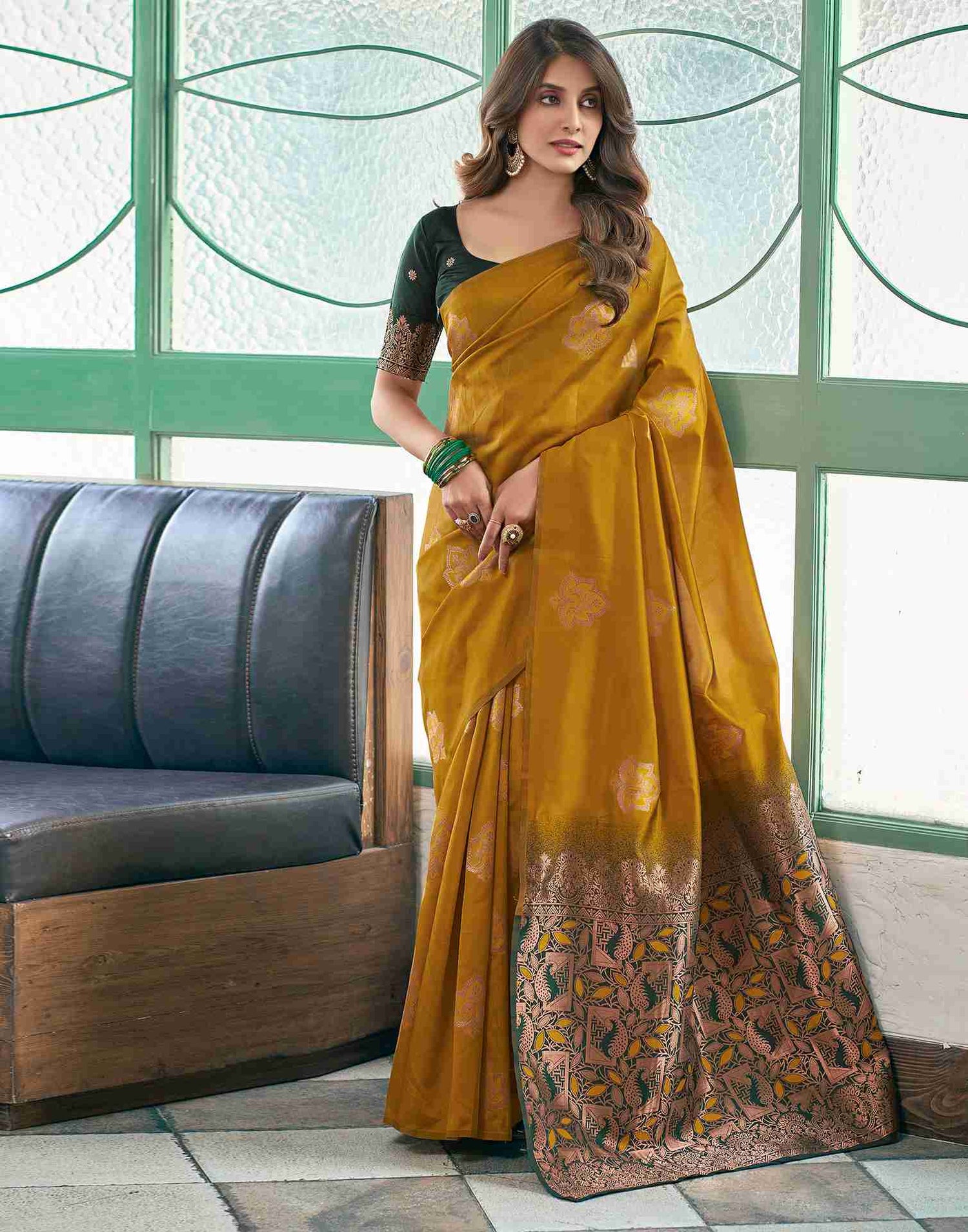 Yellow Silk Woven Saree