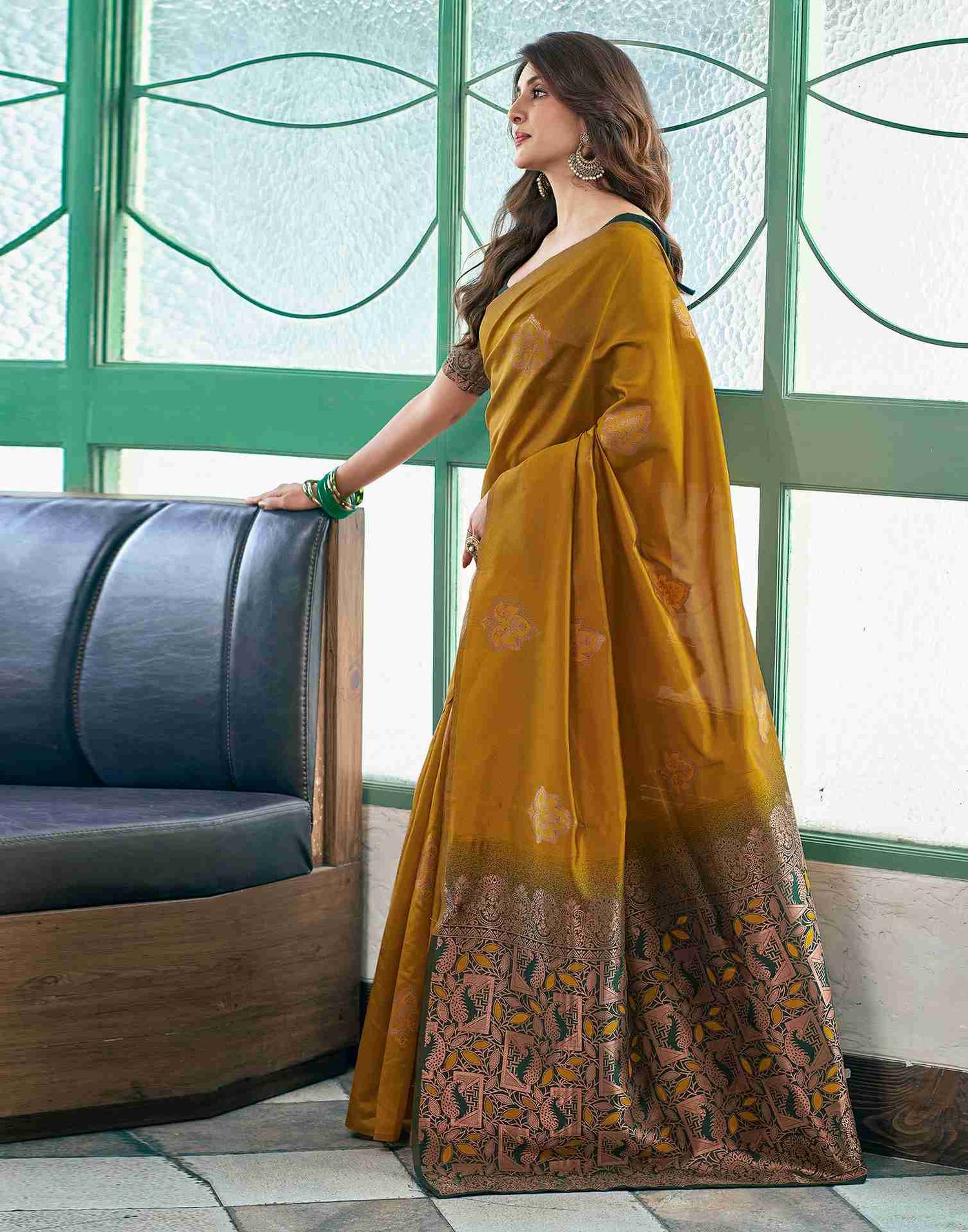 Yellow Silk Woven Saree