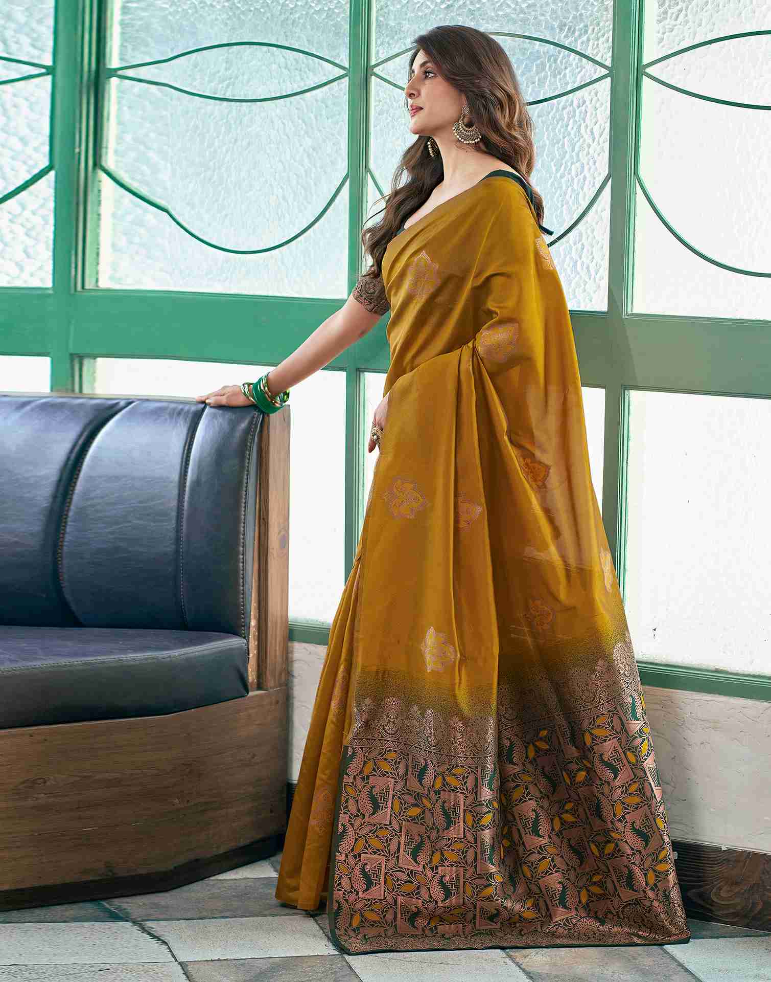 Yellow Silk Woven Saree