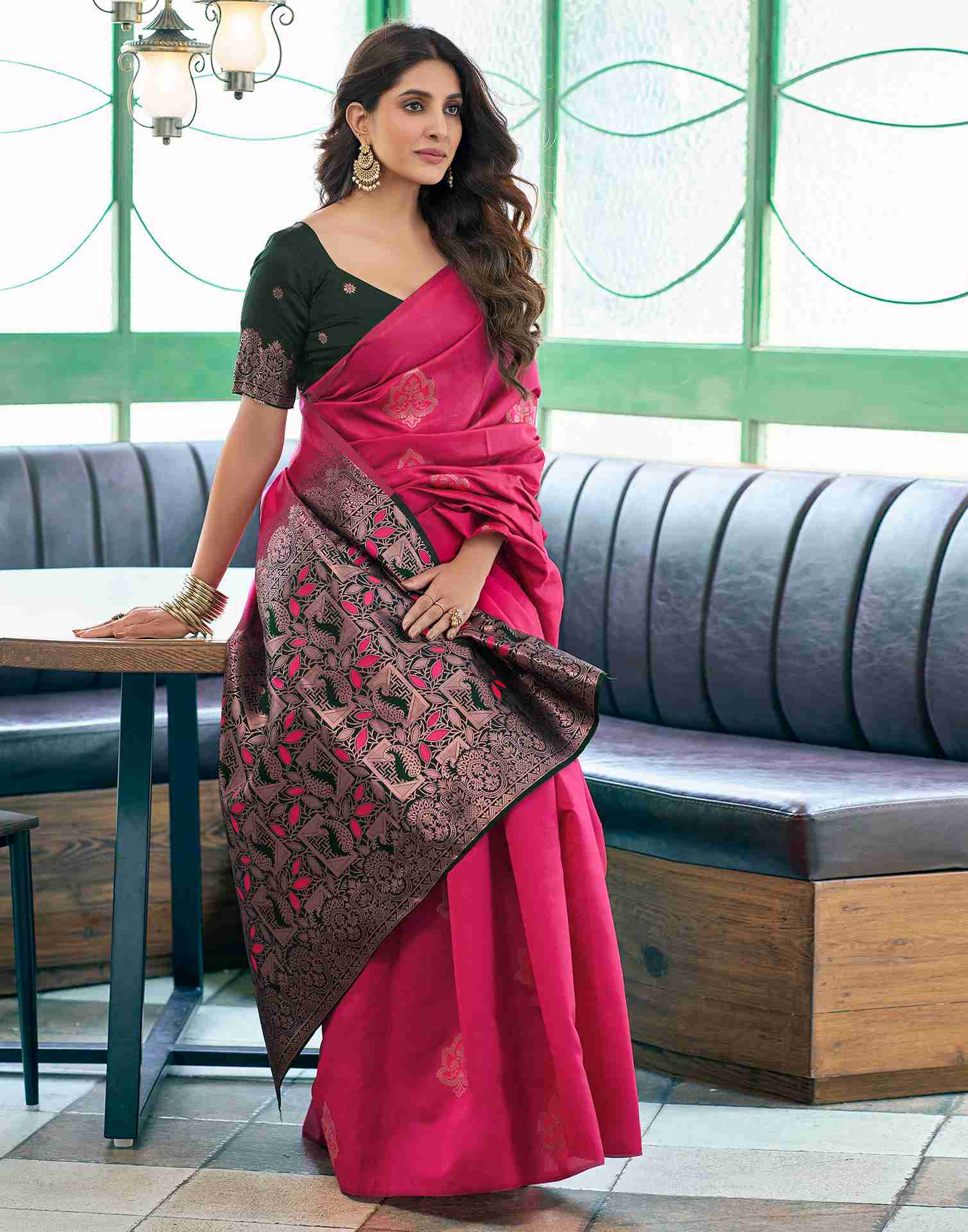 Pink Weaving Silk Saree