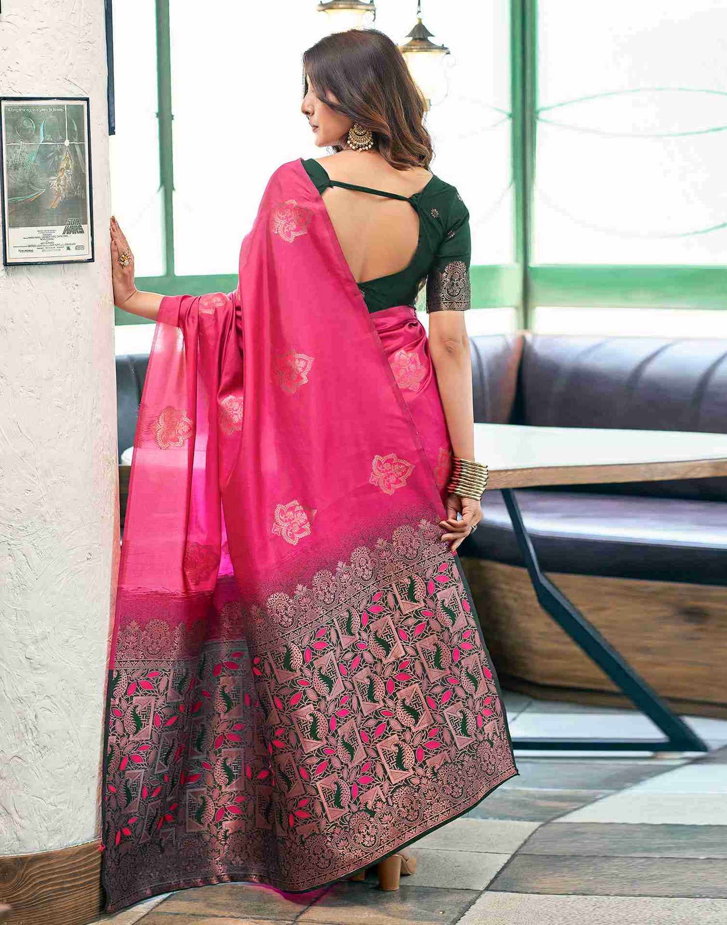 Pink Weaving Silk Saree