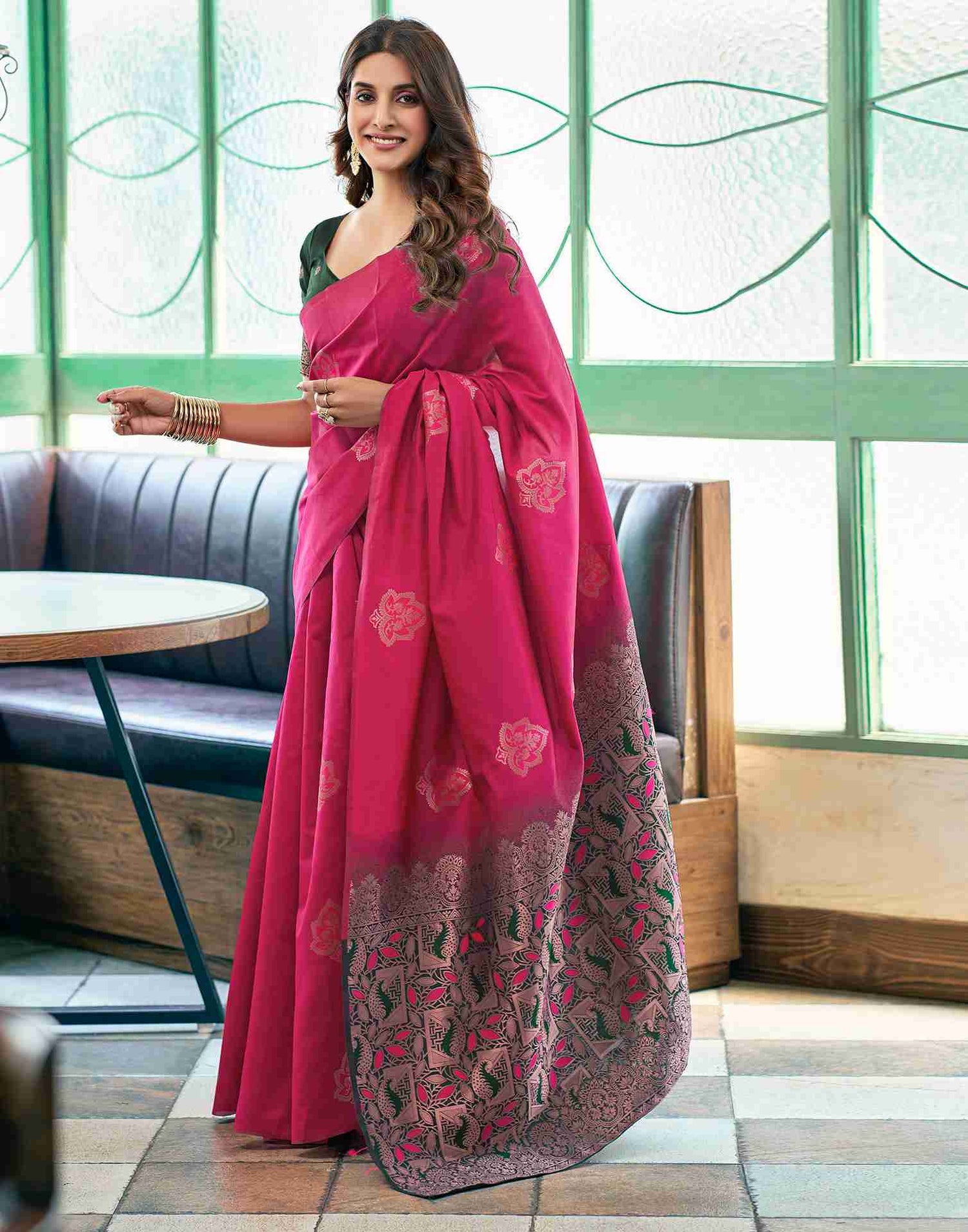 Pink Weaving Silk Saree