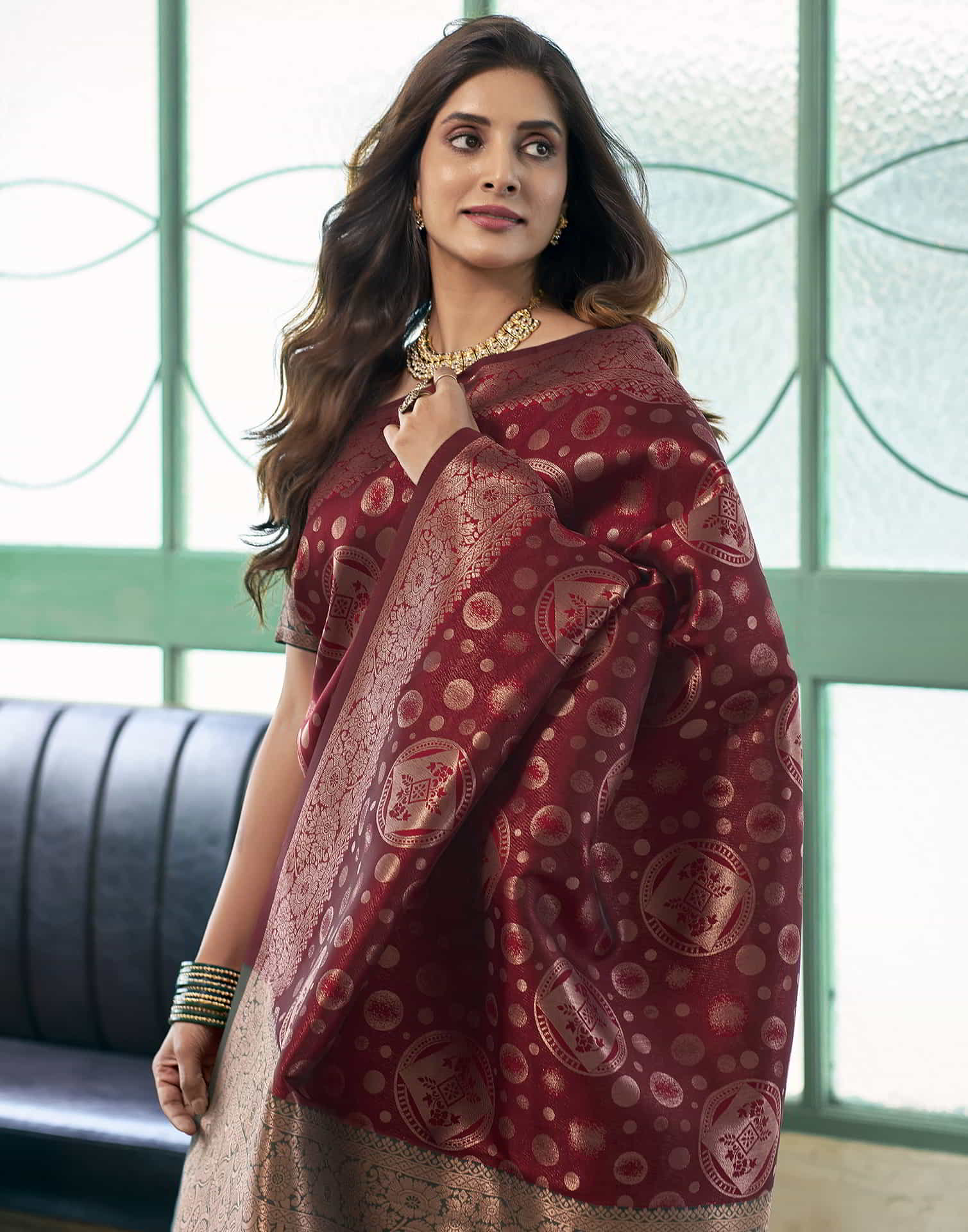 Dark Red Banarasi Silk Saree