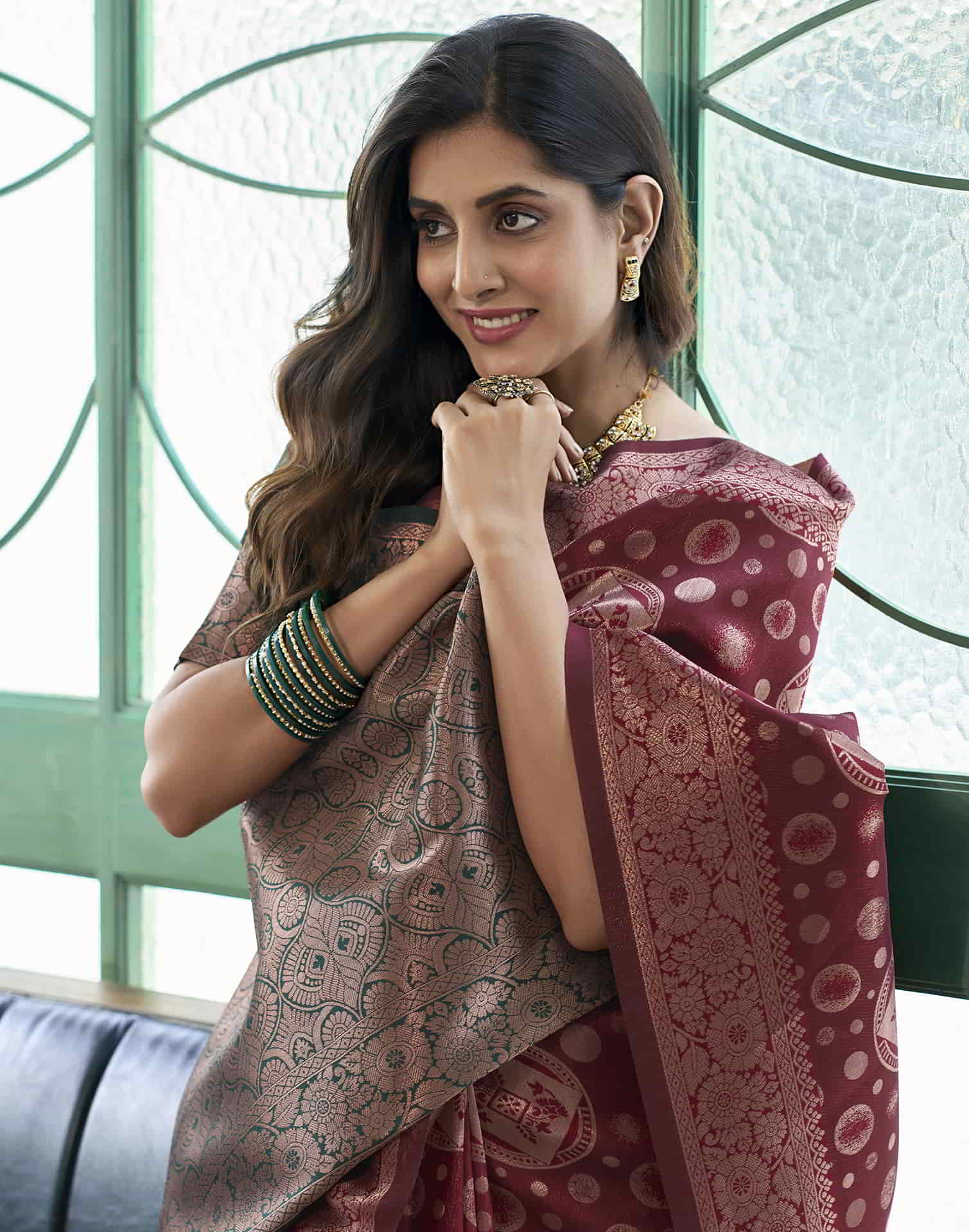 Dark Red Banarasi Silk Saree