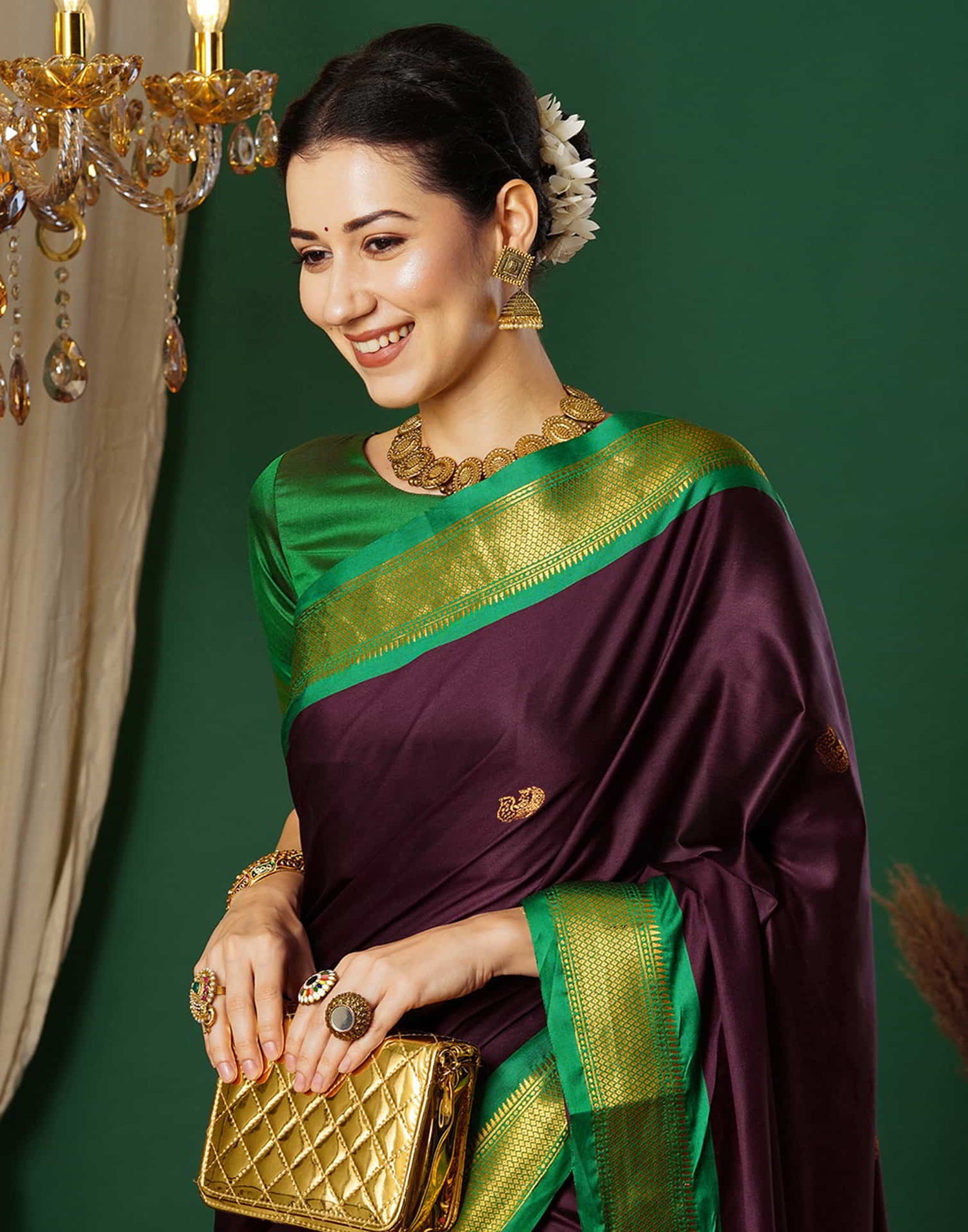 Wine Kanjivaram Silk Woven Saree