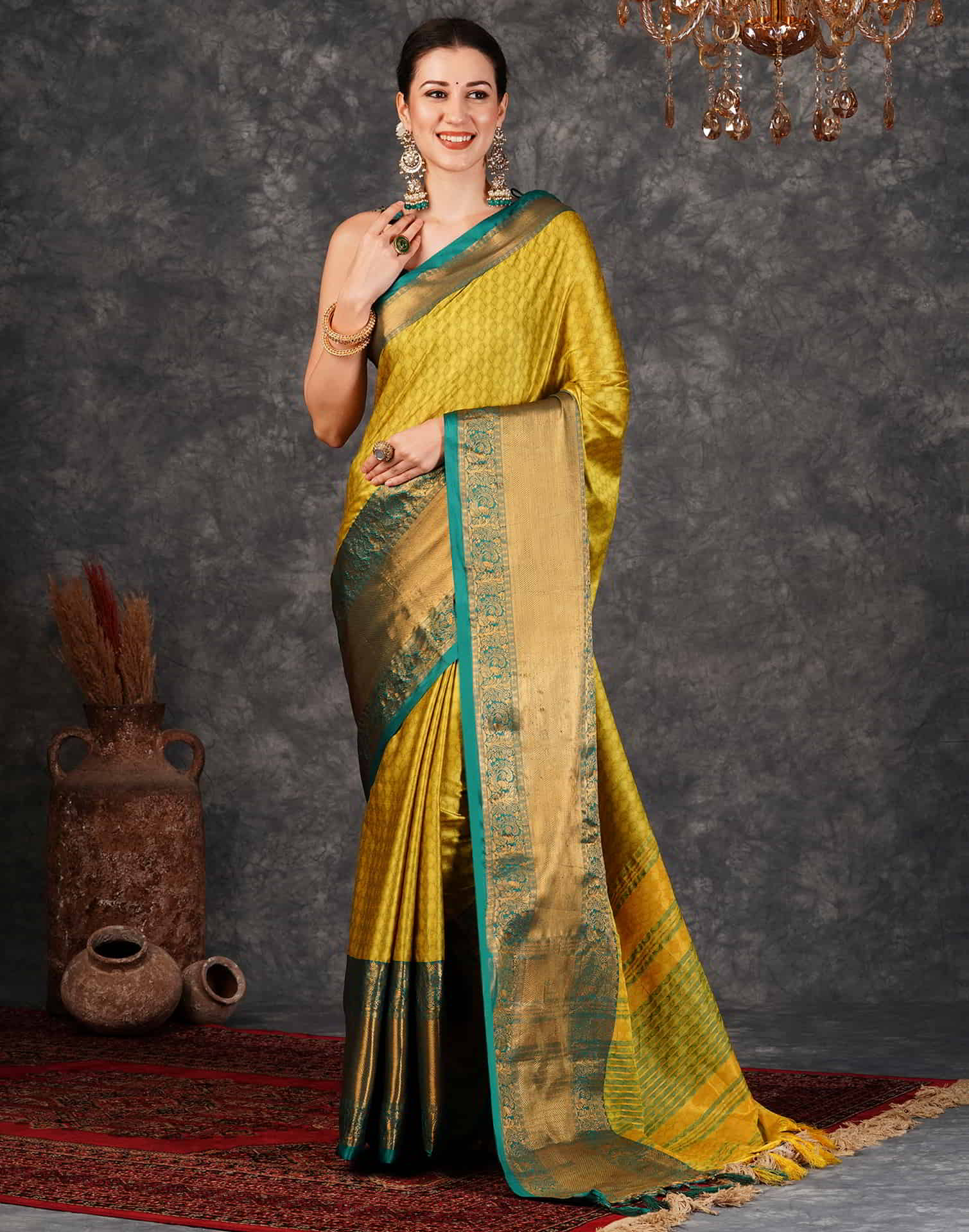 Yellow Kanjivaram Silk Woven Saree