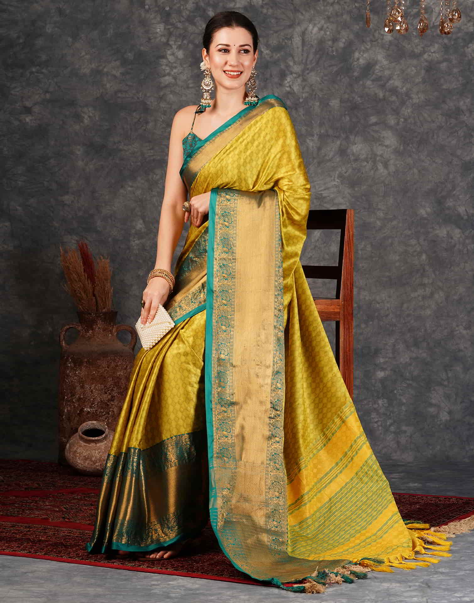 Yellow Kanjivaram Silk Woven Saree