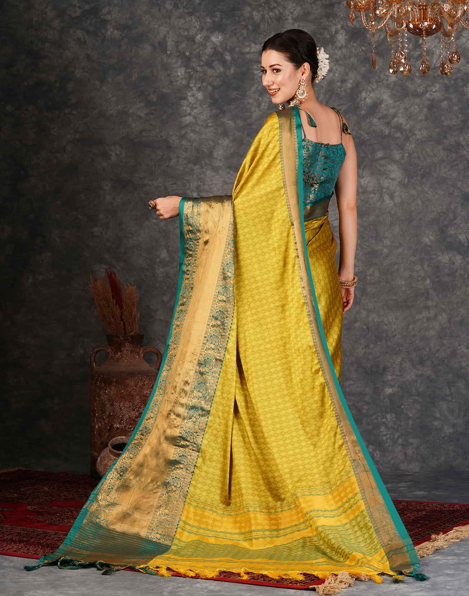 Yellow Kanjivaram Silk Woven Saree