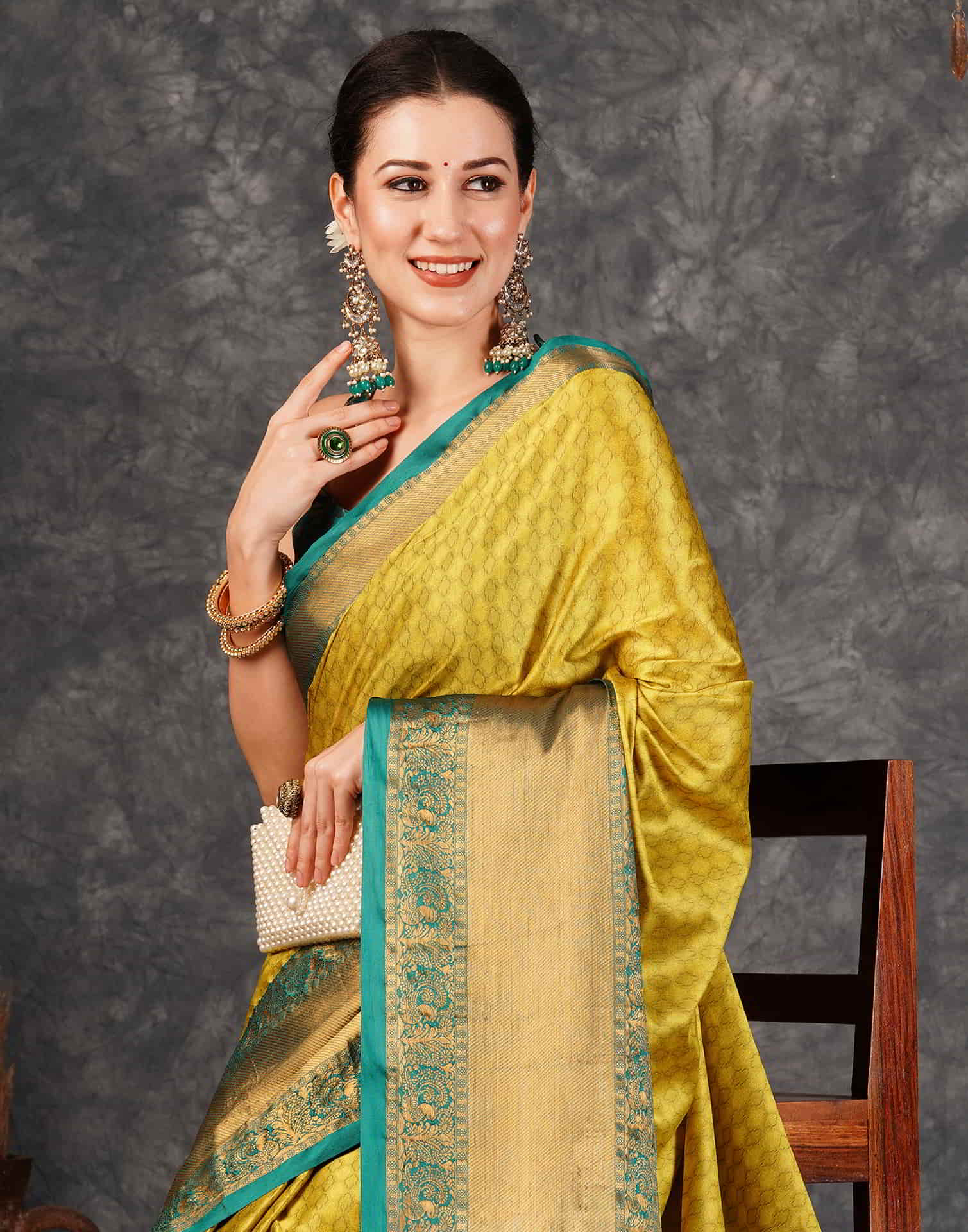 Yellow Kanjivaram Silk Woven Saree