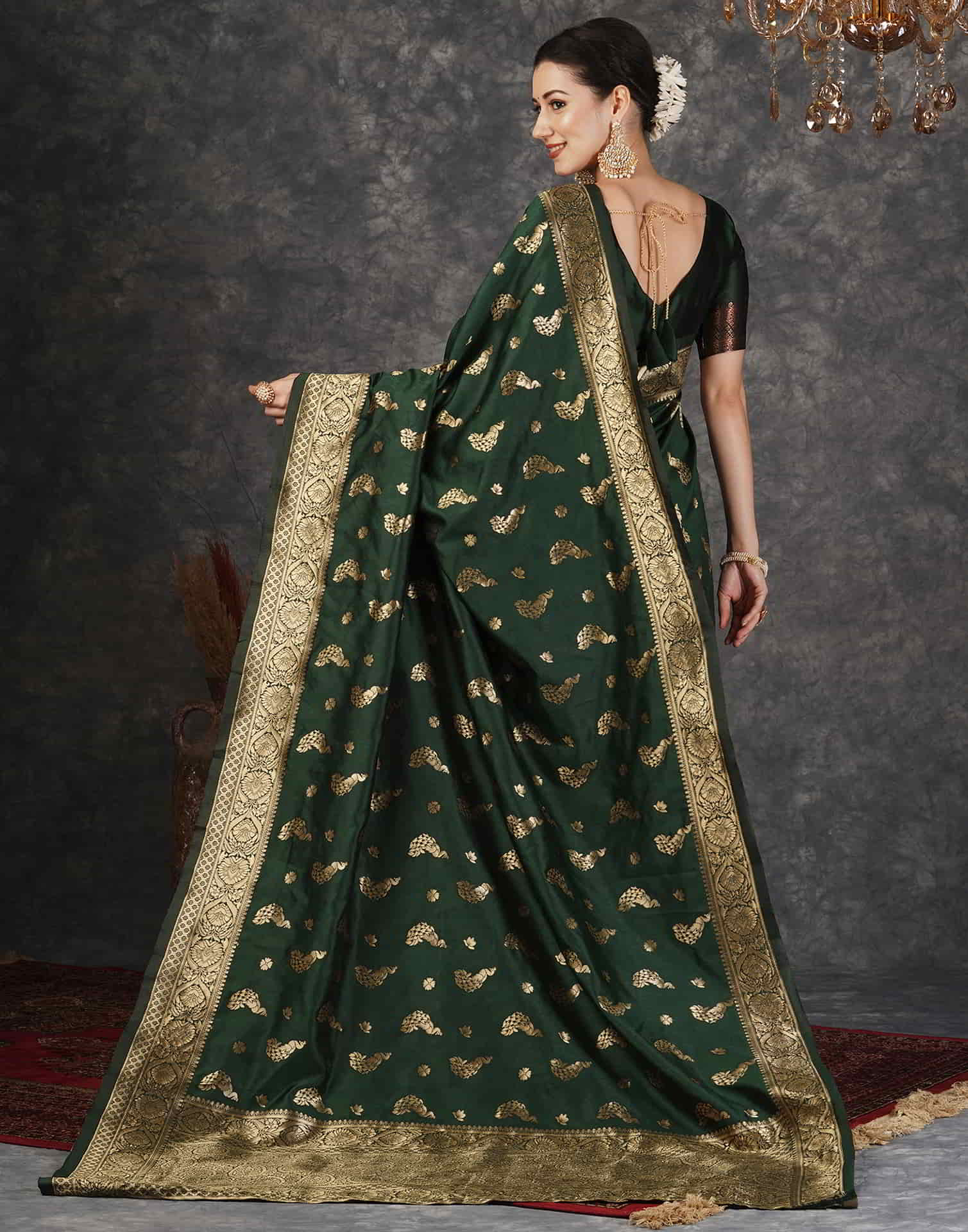 Dark Green Silk Woven Banarasi Saree