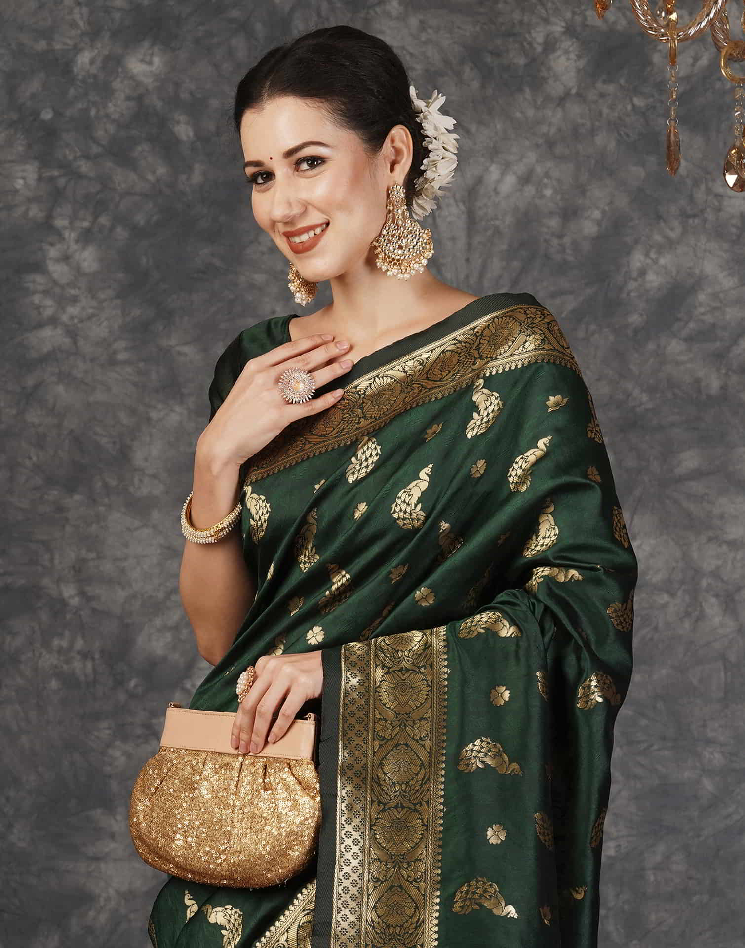Dark Green Silk Woven Banarasi Saree