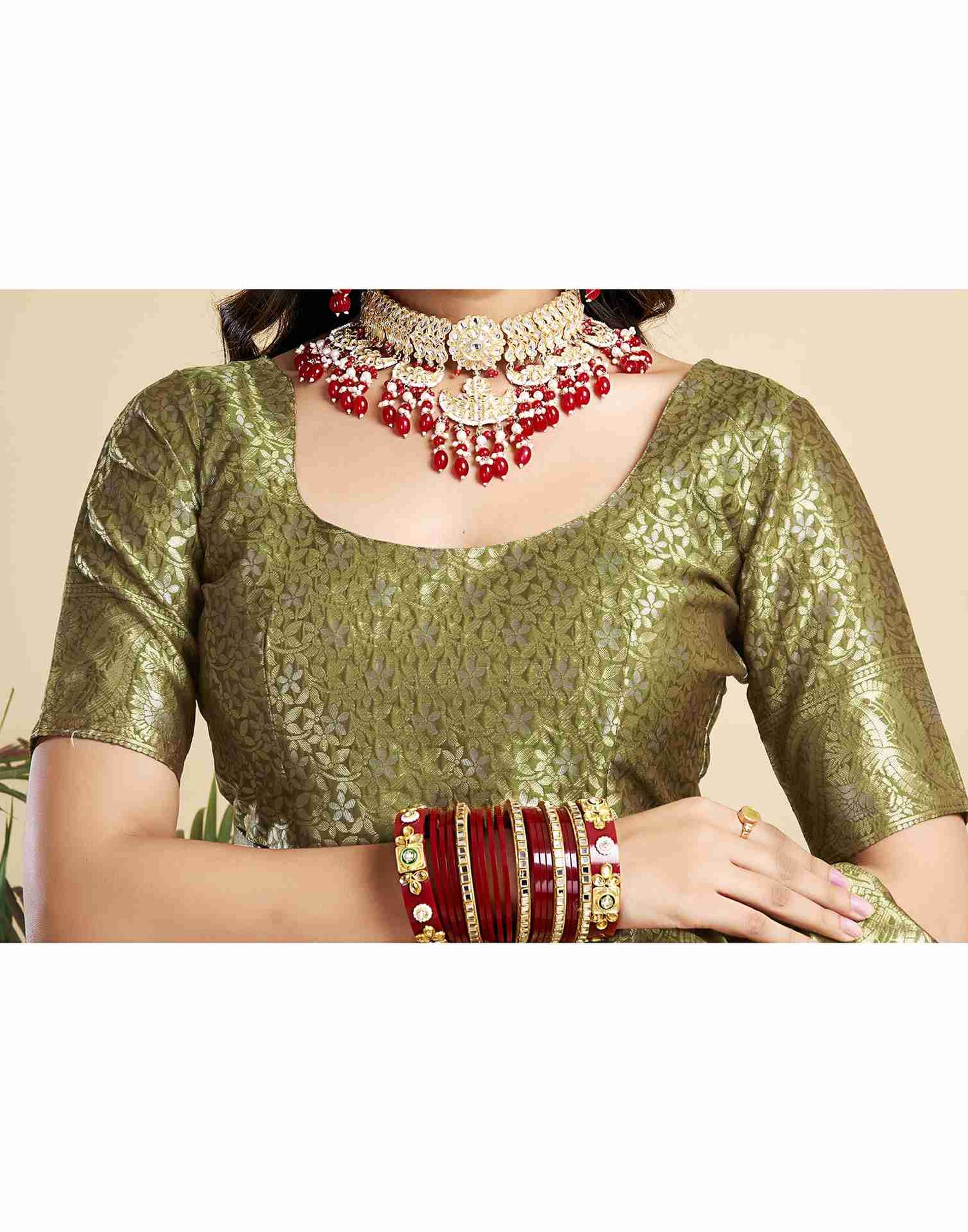 Olive Green Silk Woven Banarasi Saree