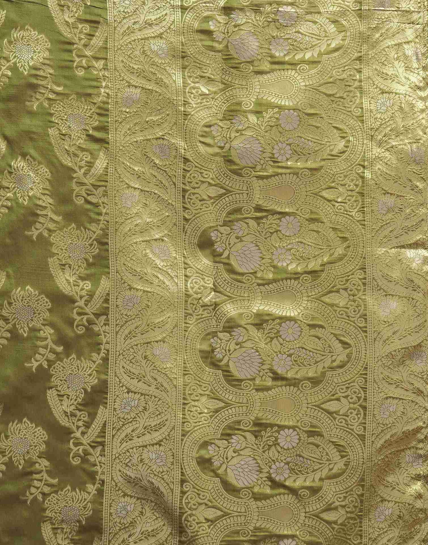 Olive Green Silk Woven Banarasi Saree