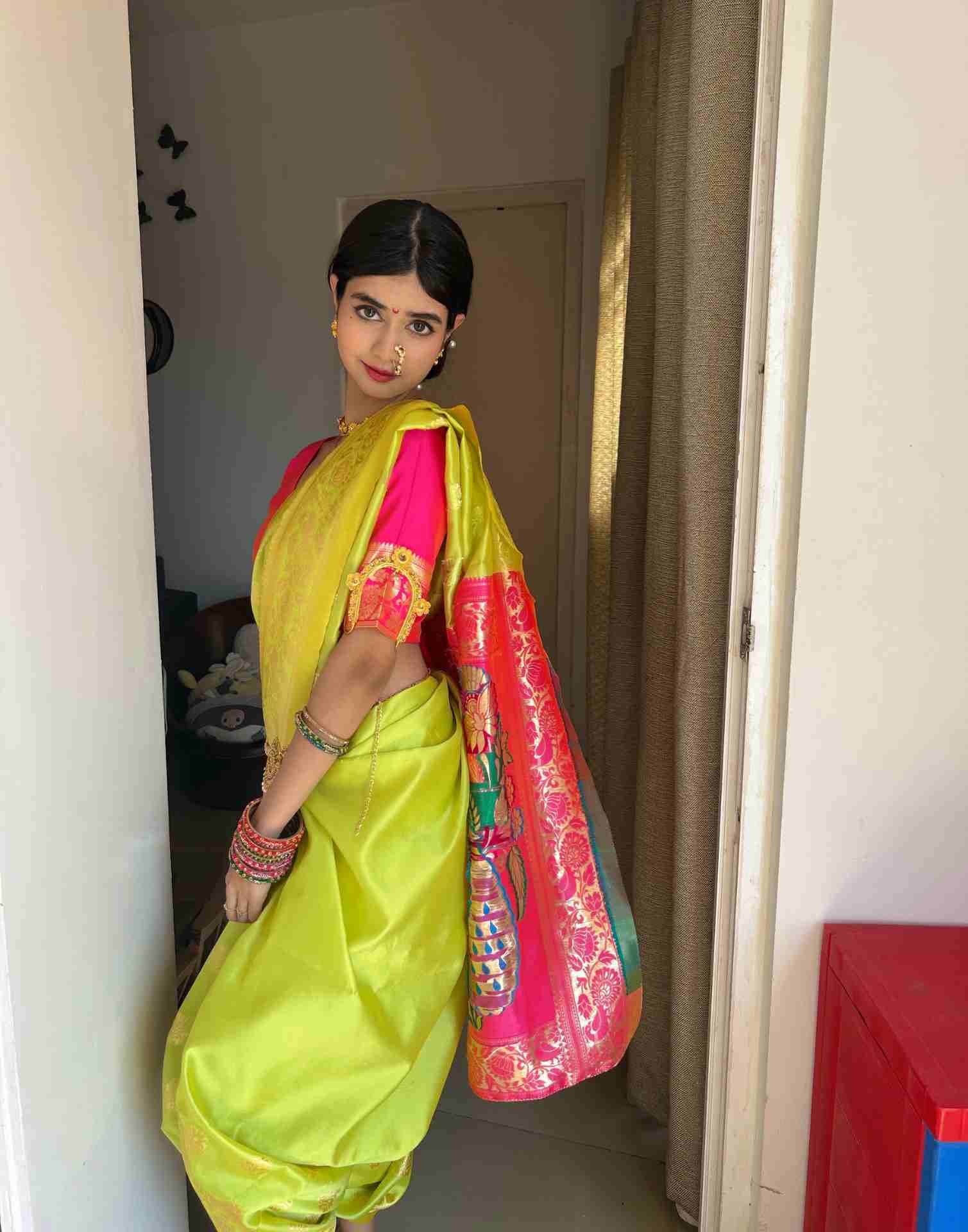 Lime Green Silk Woven Paithani Saree