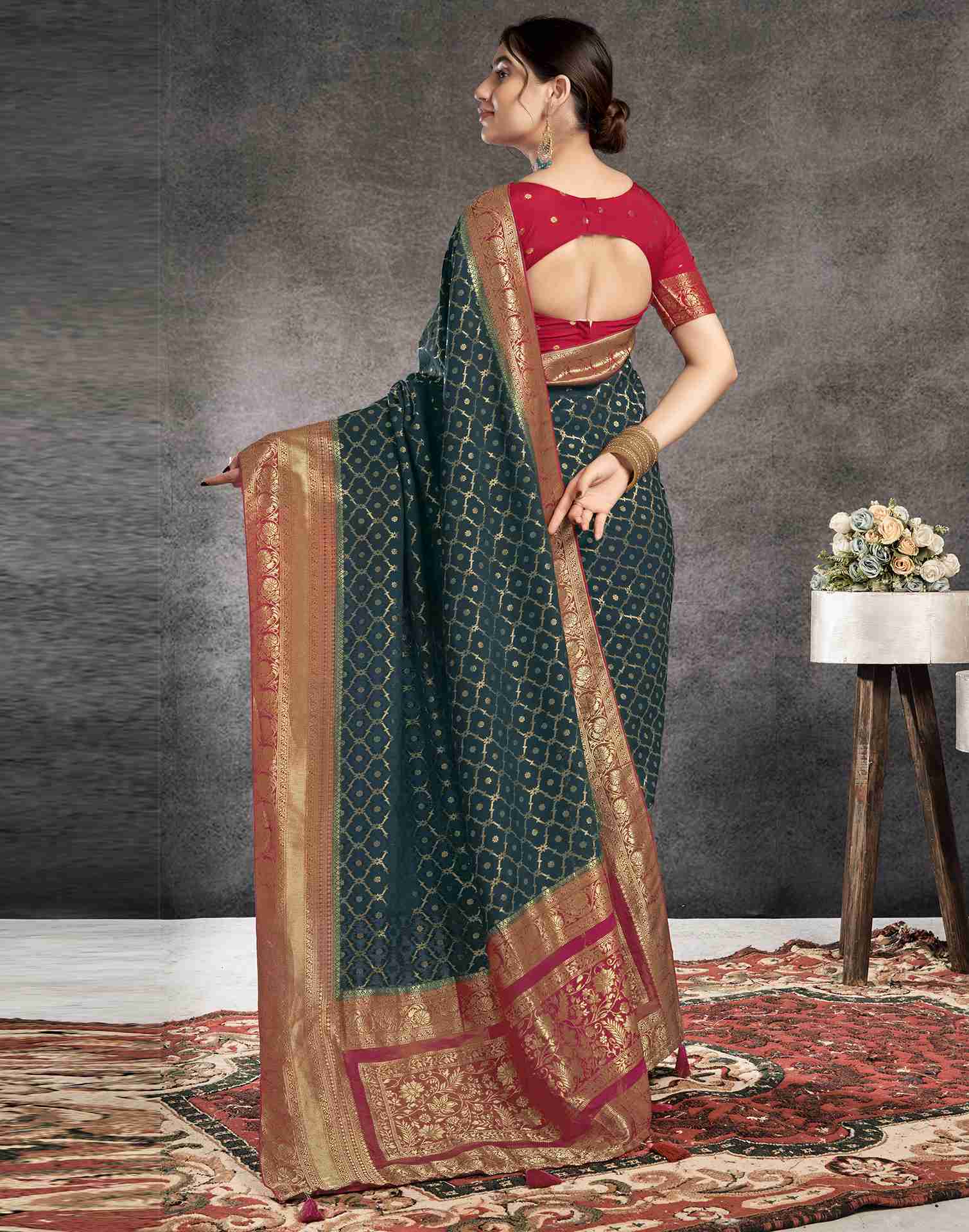 Dark Rama Green Georgette Woven Banarasi Saree