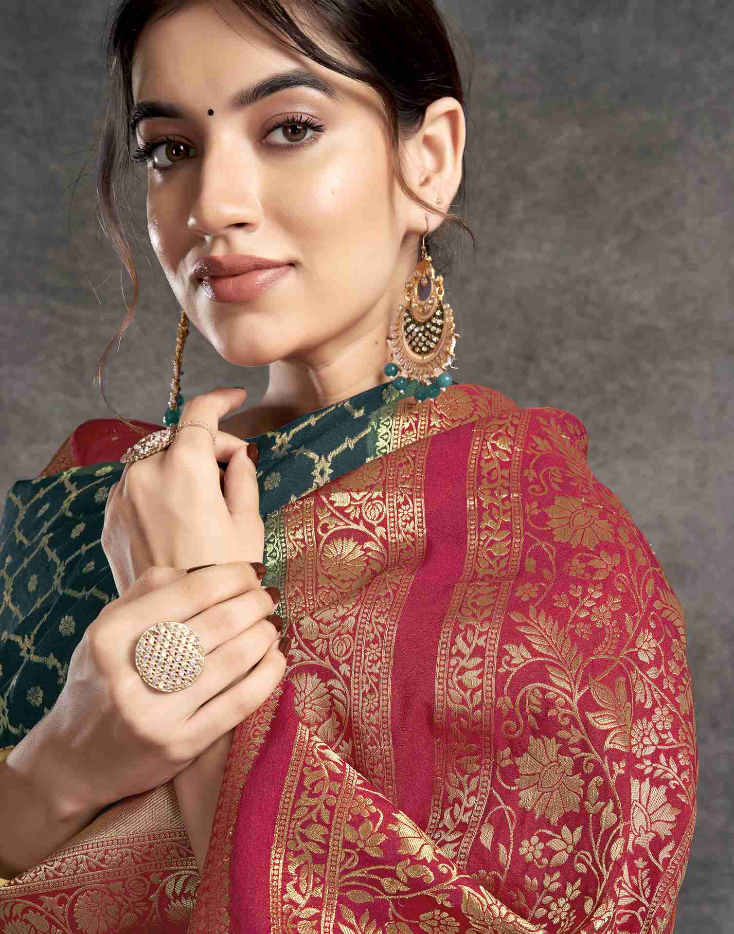 Dark Rama Green Georgette Woven Banarasi Saree