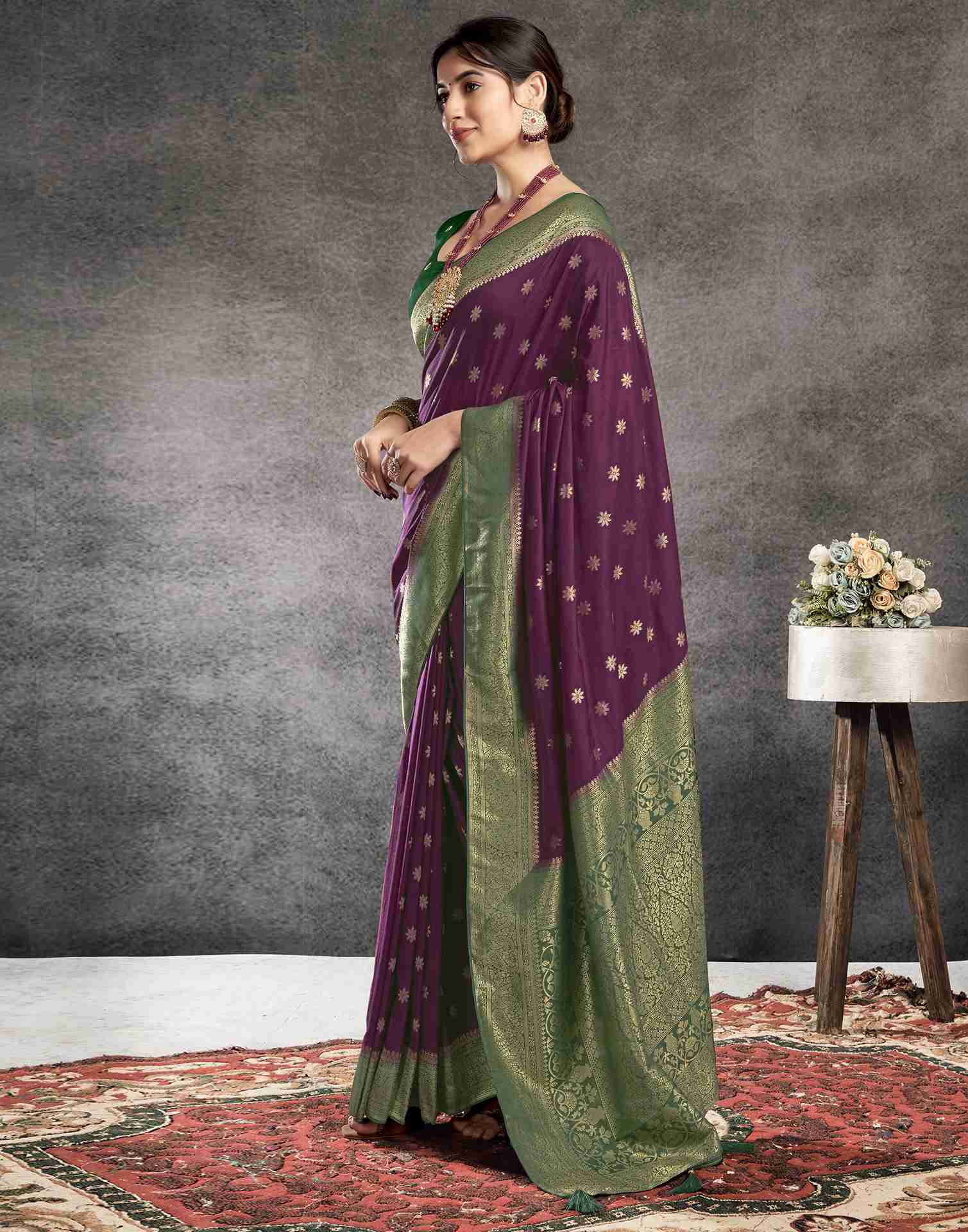Wine Georgette Woven Banarasi Saree