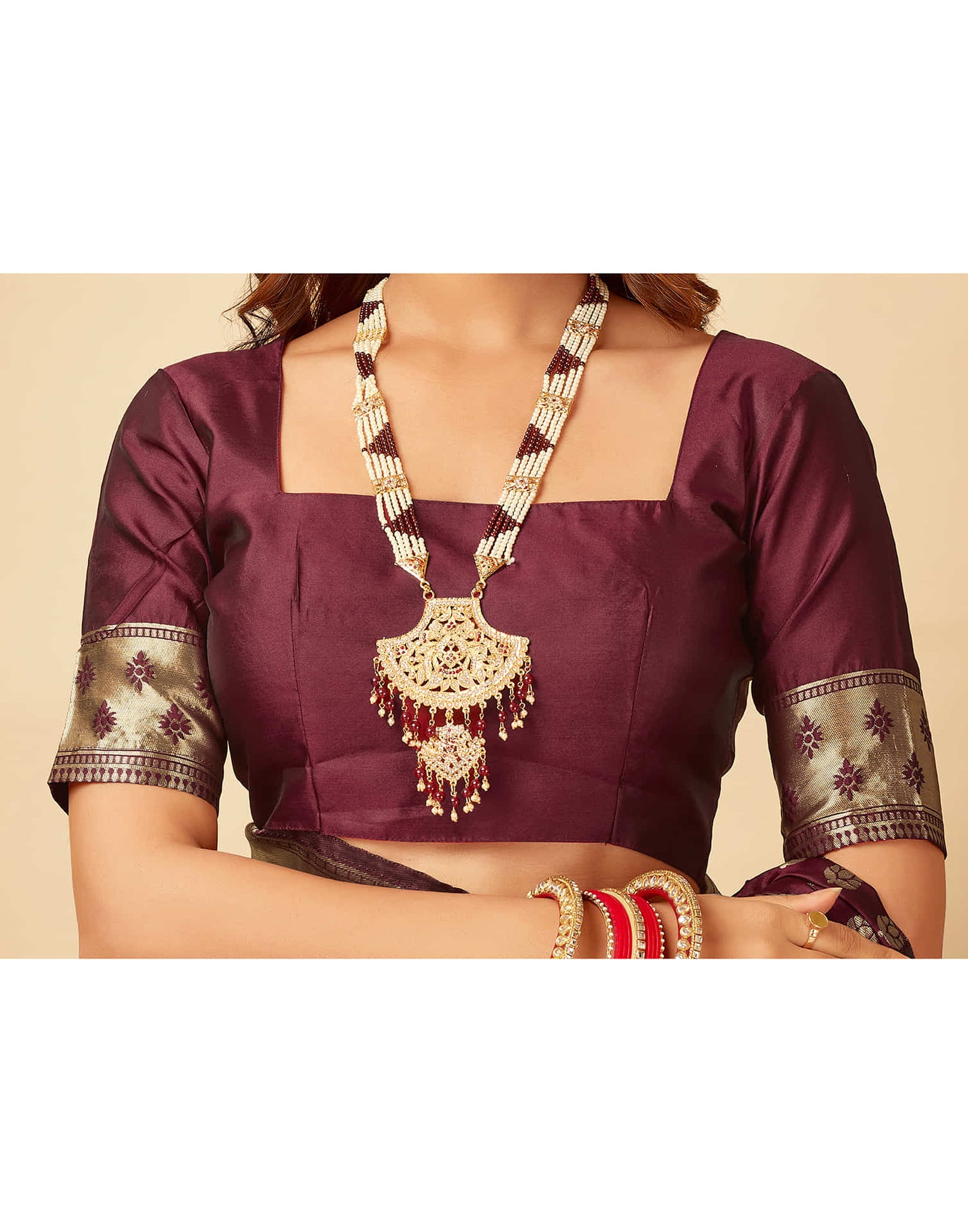 Dark Maroon Silk Woven Banarasi Saree
