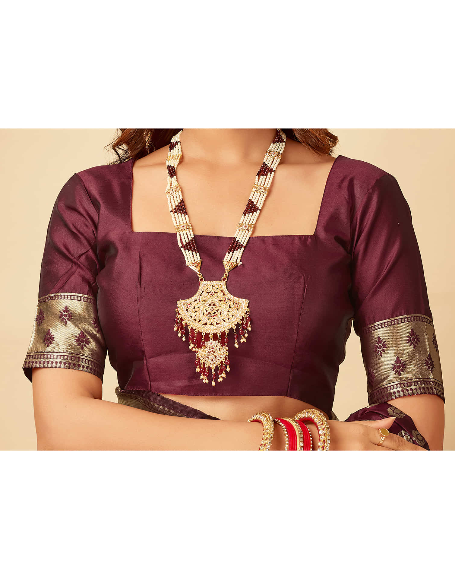 Dark Maroon Silk Woven Banarasi Saree