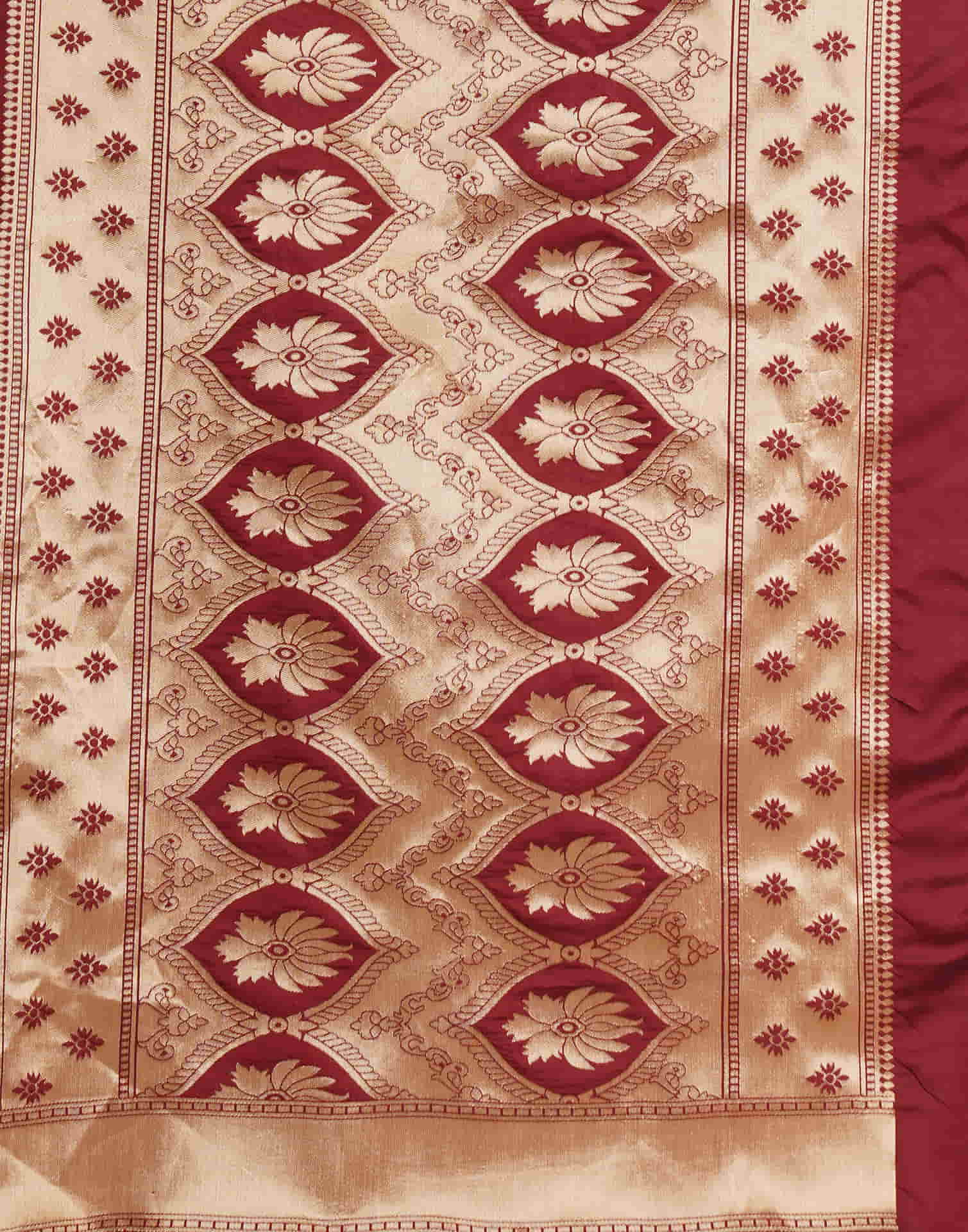 Dark Maroon Silk Woven Banarasi Saree