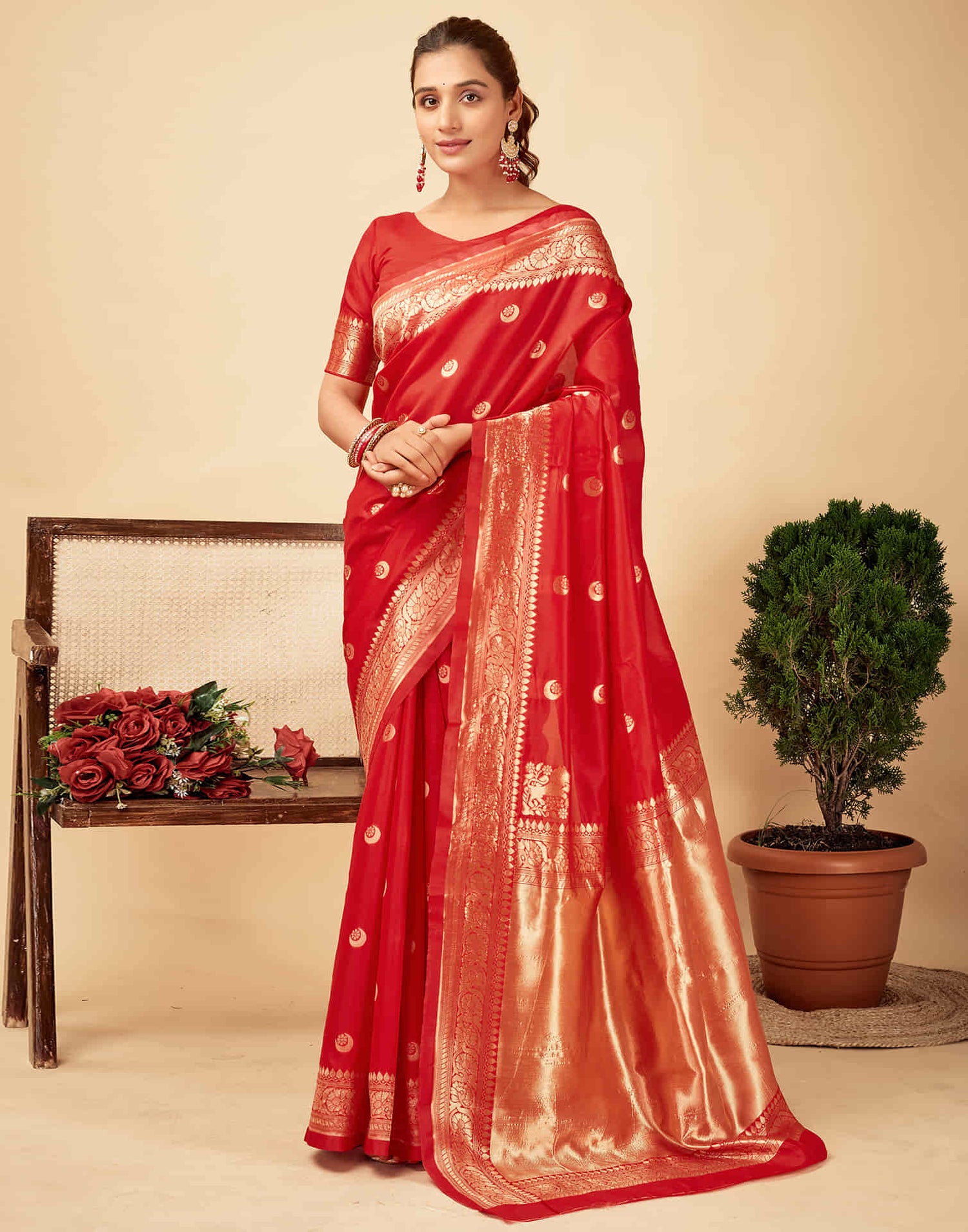 Red Silk Woven Banarasi Saree