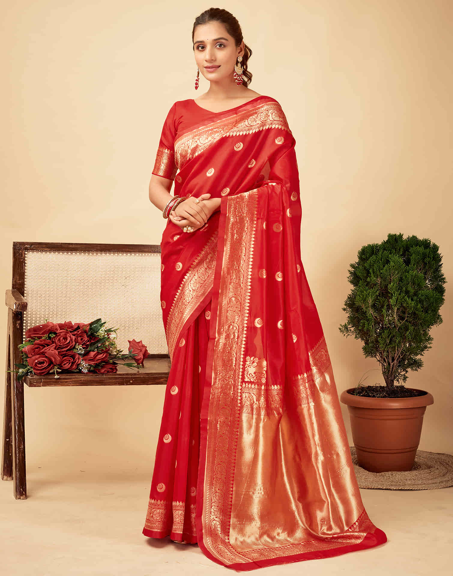 Red Silk Woven Banarasi Saree