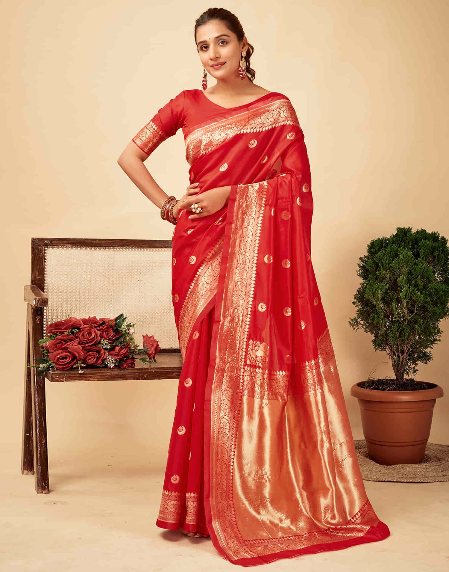 Red Silk Woven Banarasi Saree