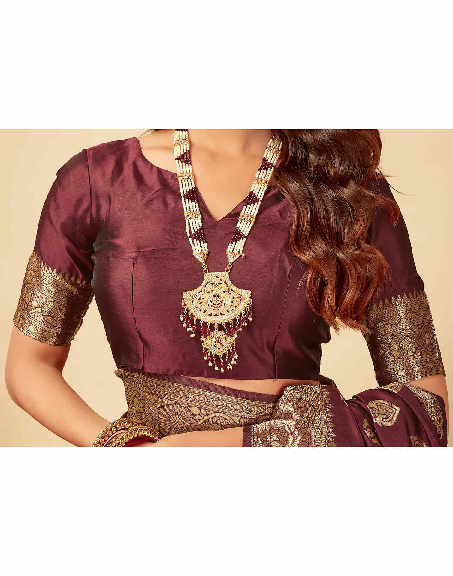 Dark Maroon Silk Woven Banarasi Saree