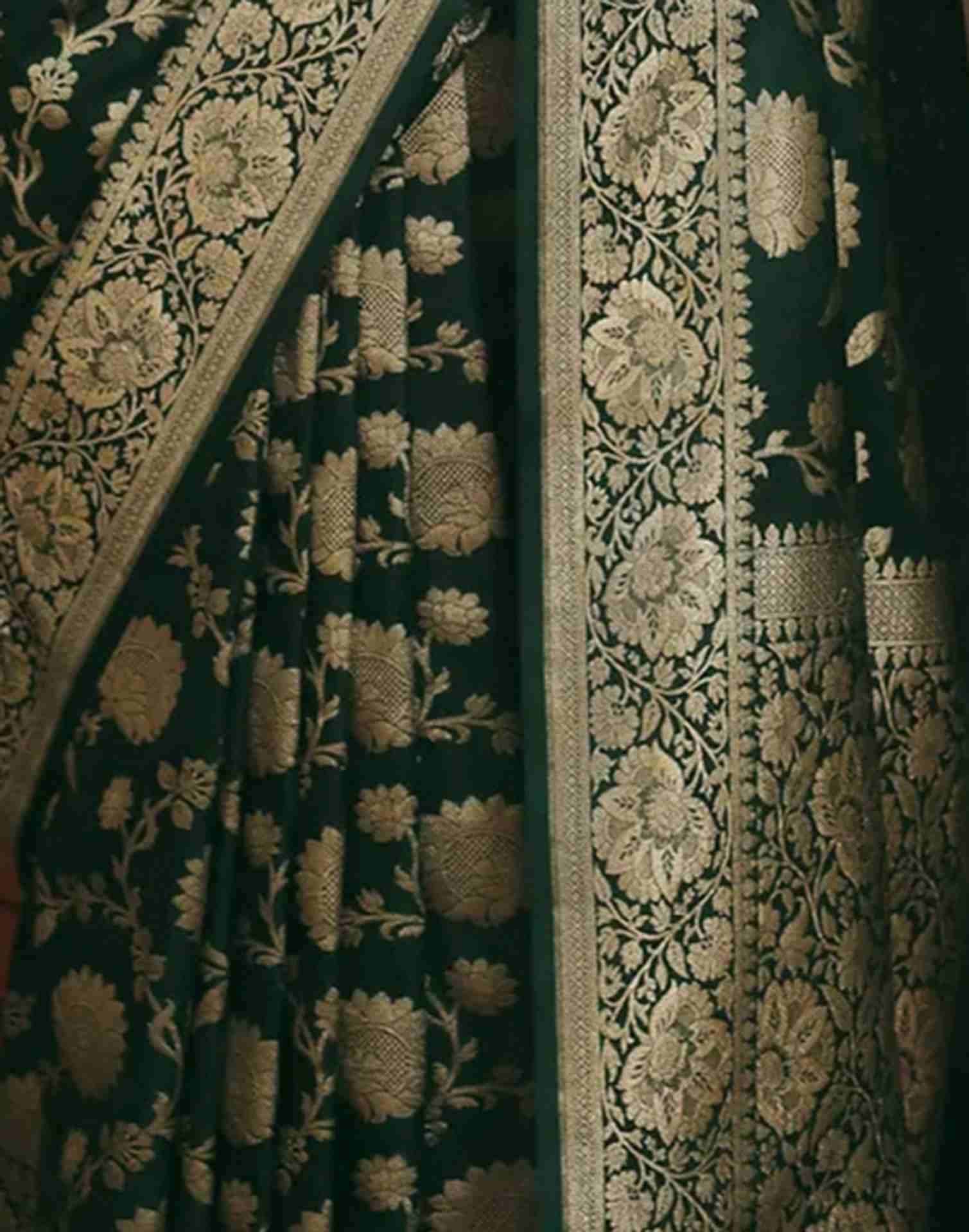 Dark Green Silk Woven Banarasi Saree