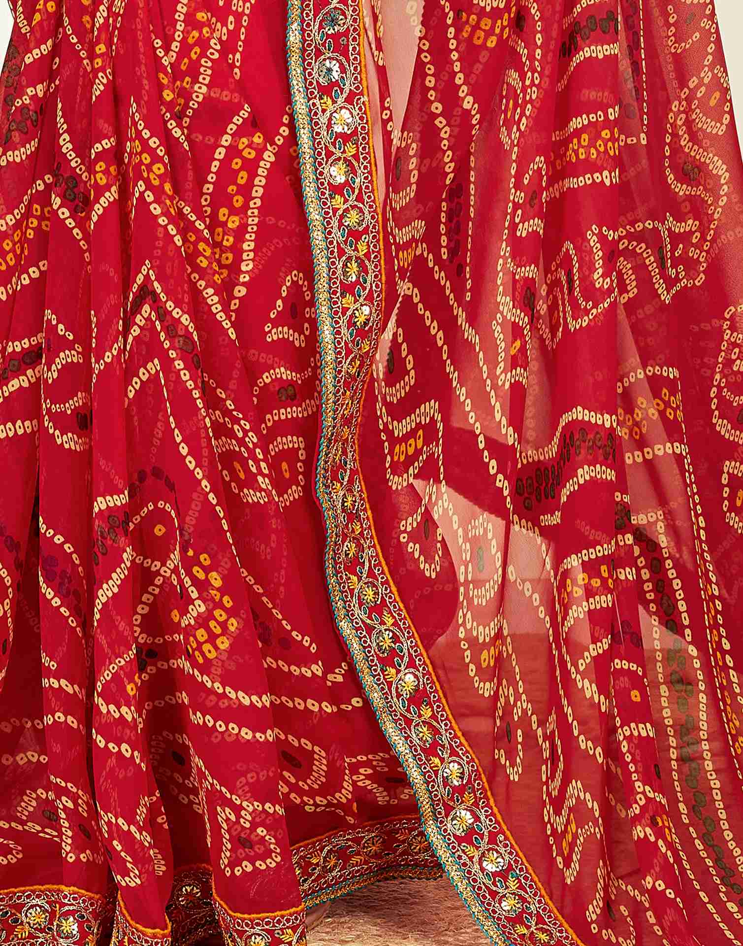 Red Georgette Printed Bandhani Saree