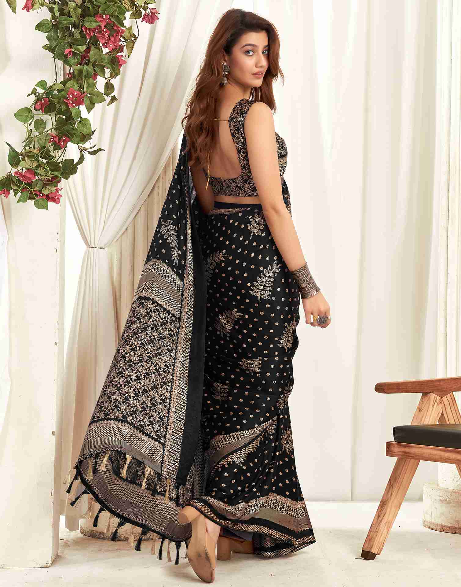 Black Georgette Printed Saree
