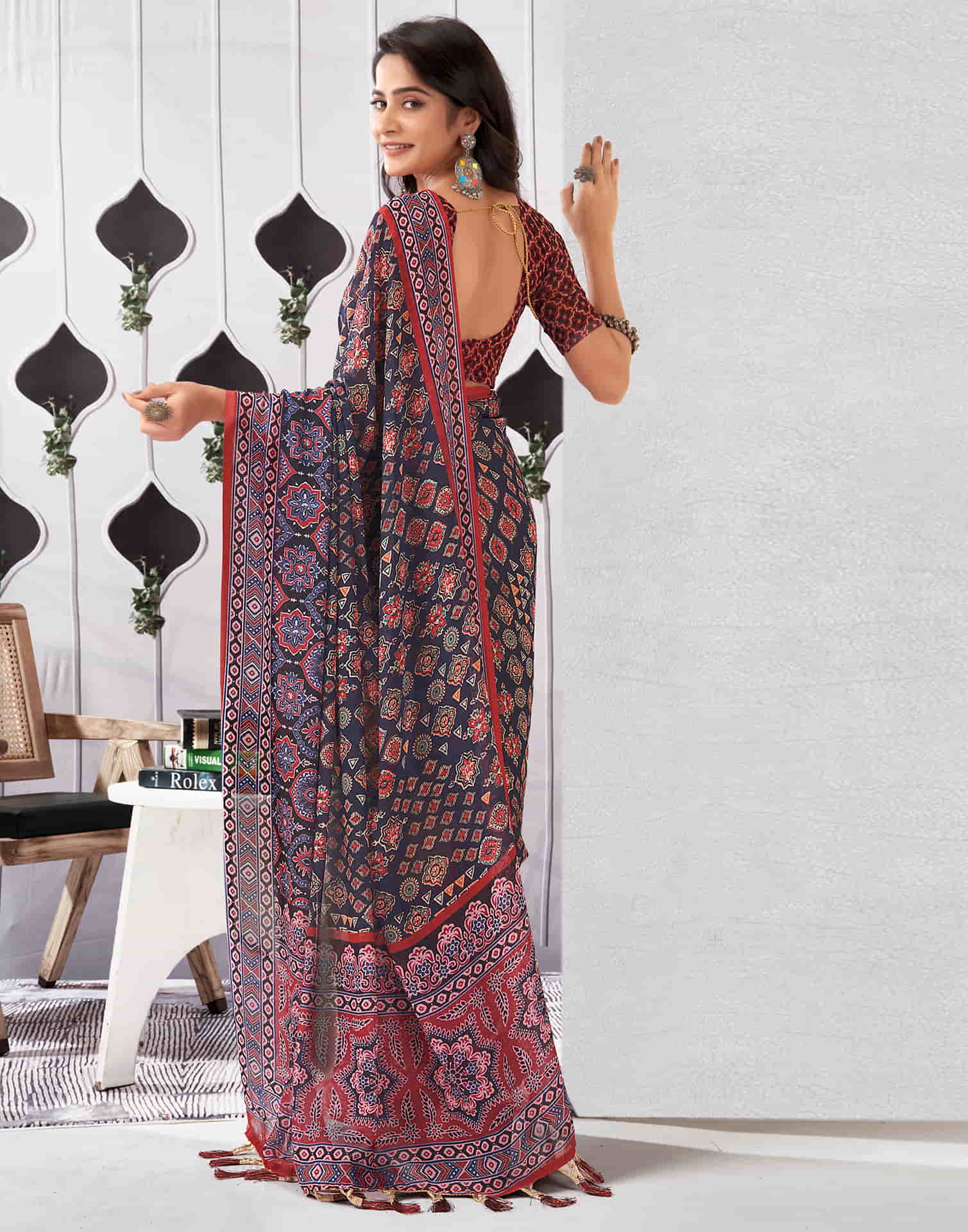 Beige Georgette Printed Saree