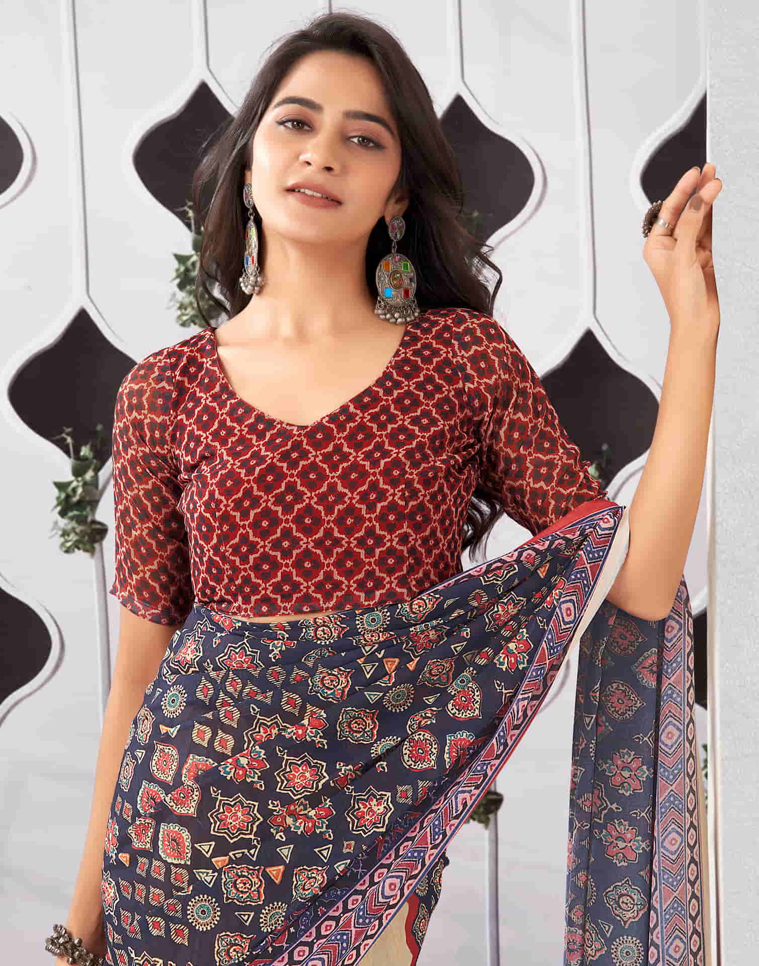 Beige Georgette Printed Saree