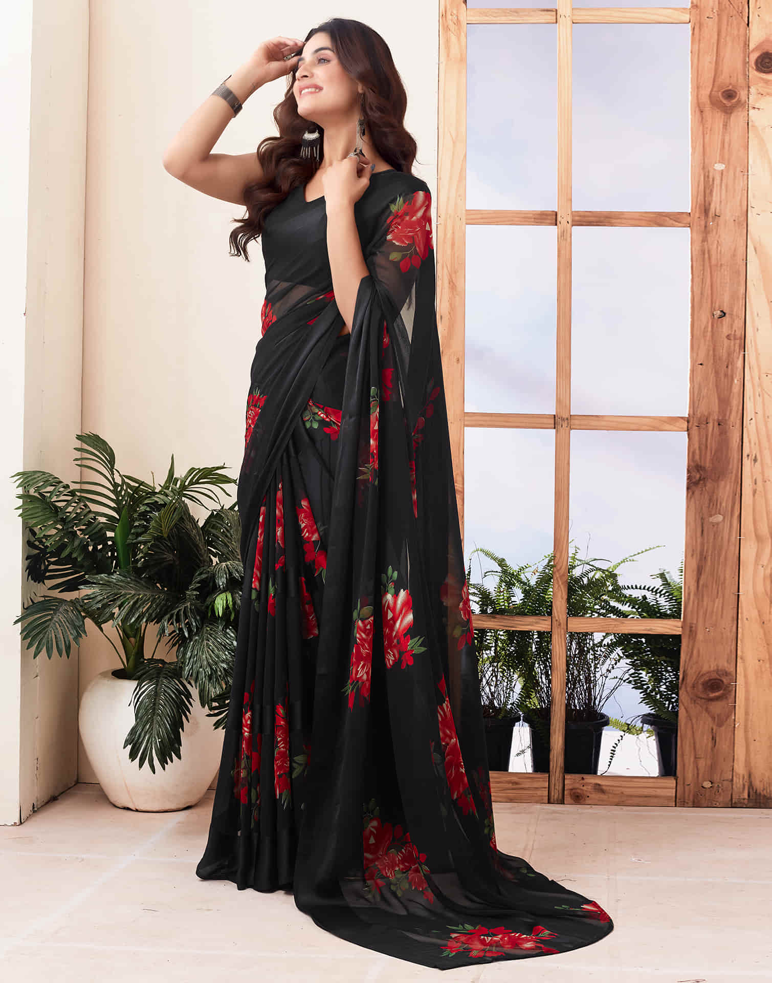 Black Printed Georgette Saree