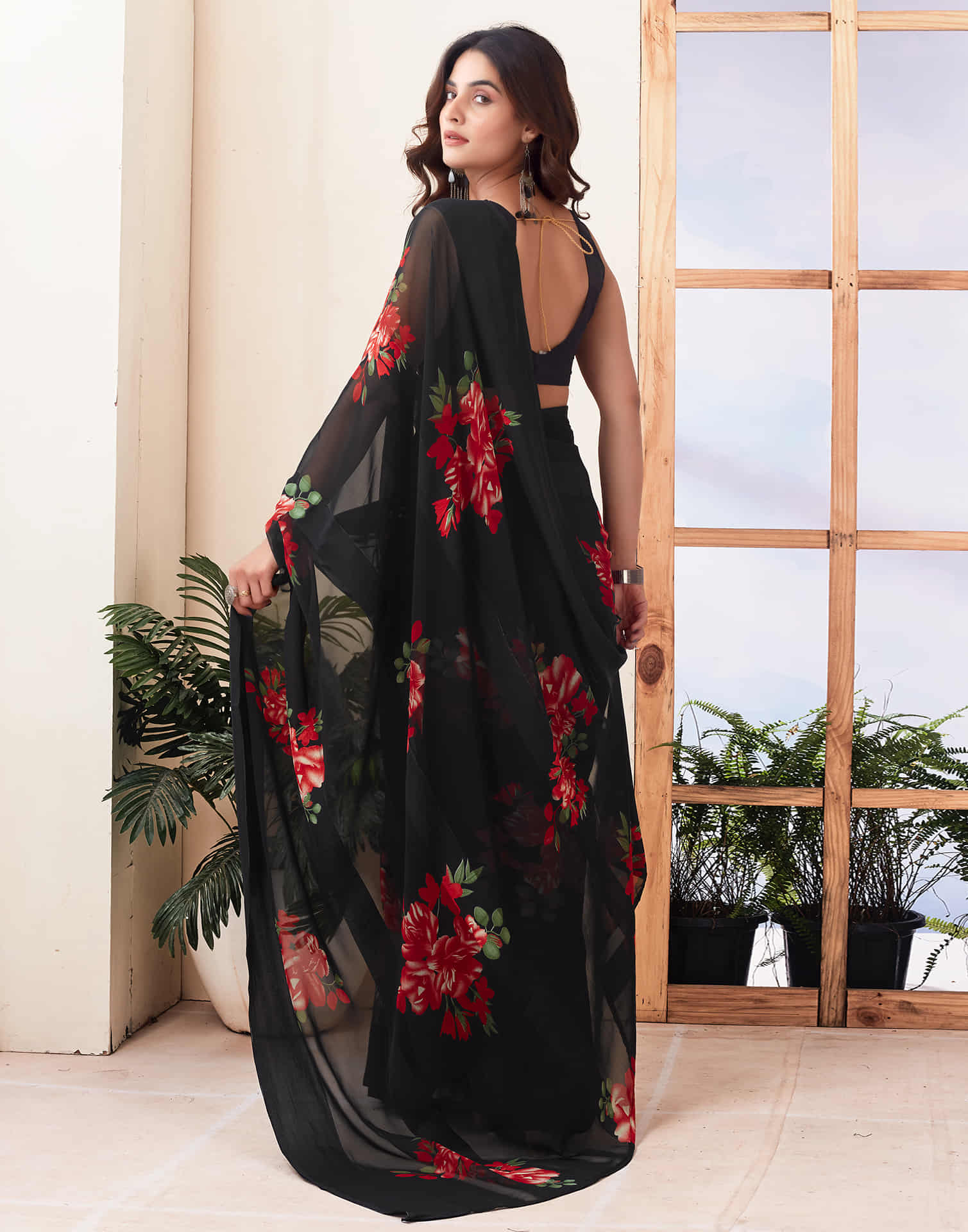 Black Printed Georgette Saree