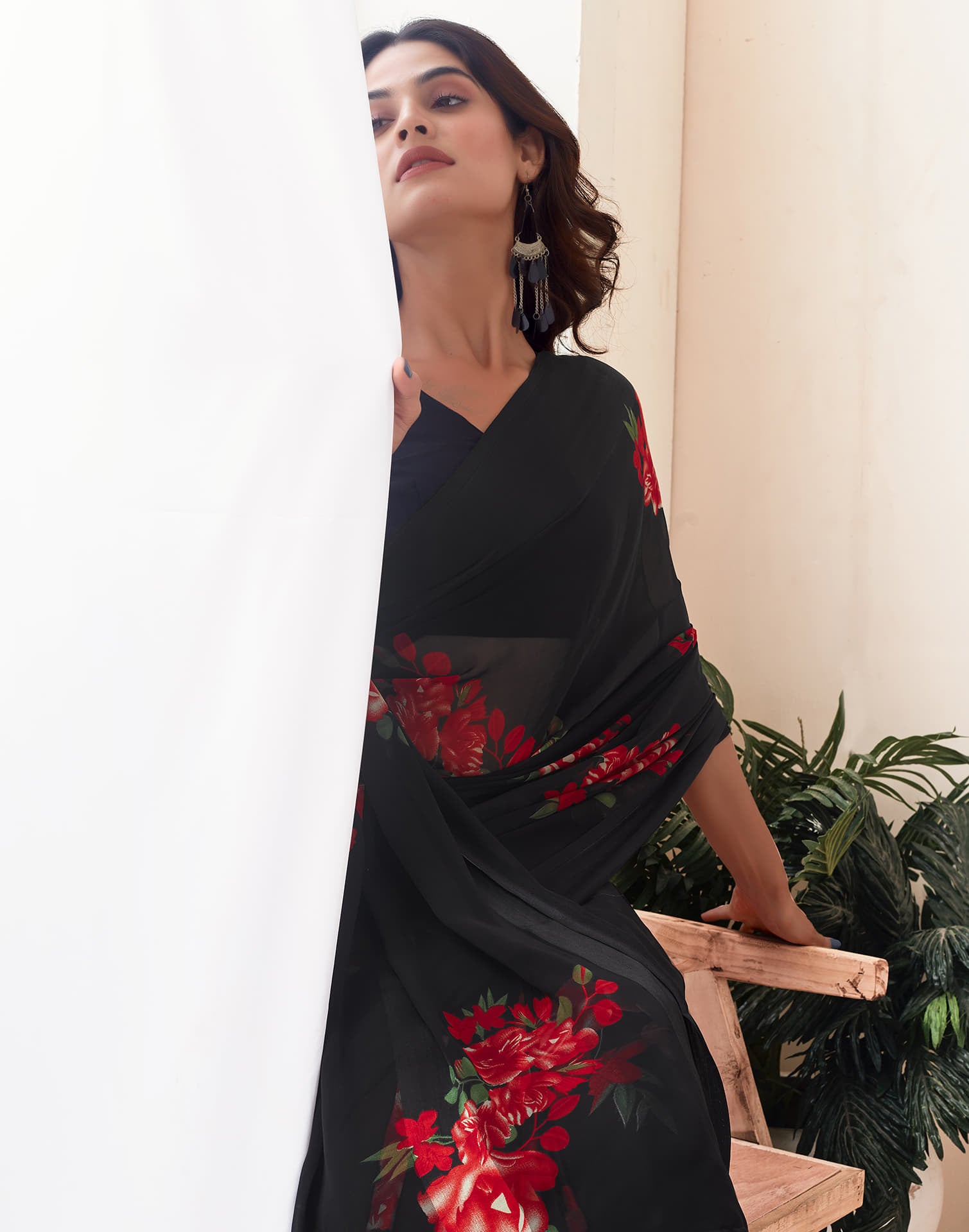 Black Printed Georgette Saree